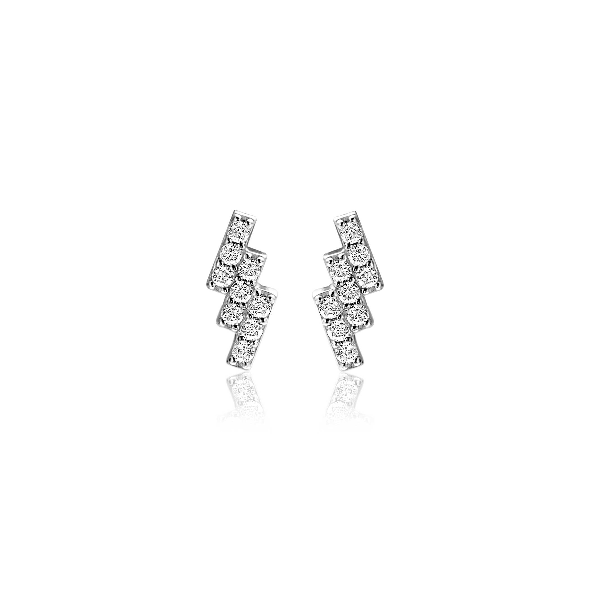 9mm ZINZI Sterling Silver Stud Earrings 3 Bars with White Zirconias ZIO2547