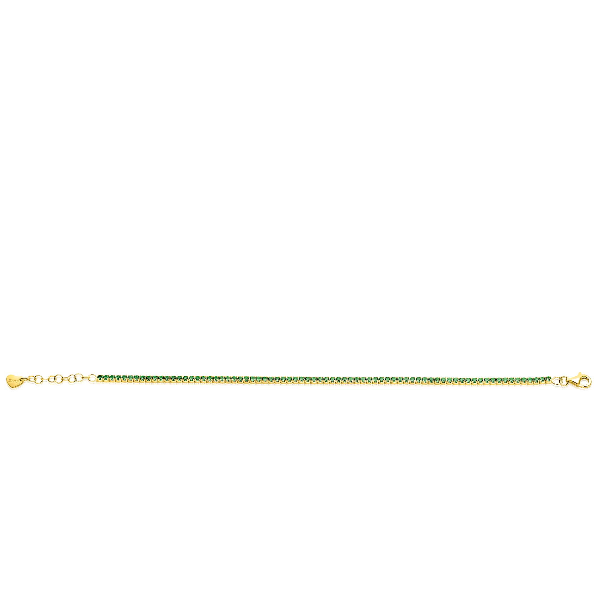 ZINZI gold plated zilveren tennis armband 2,1mm breed met rijzetting smaragdgroene zirkonia's ZIA2892G