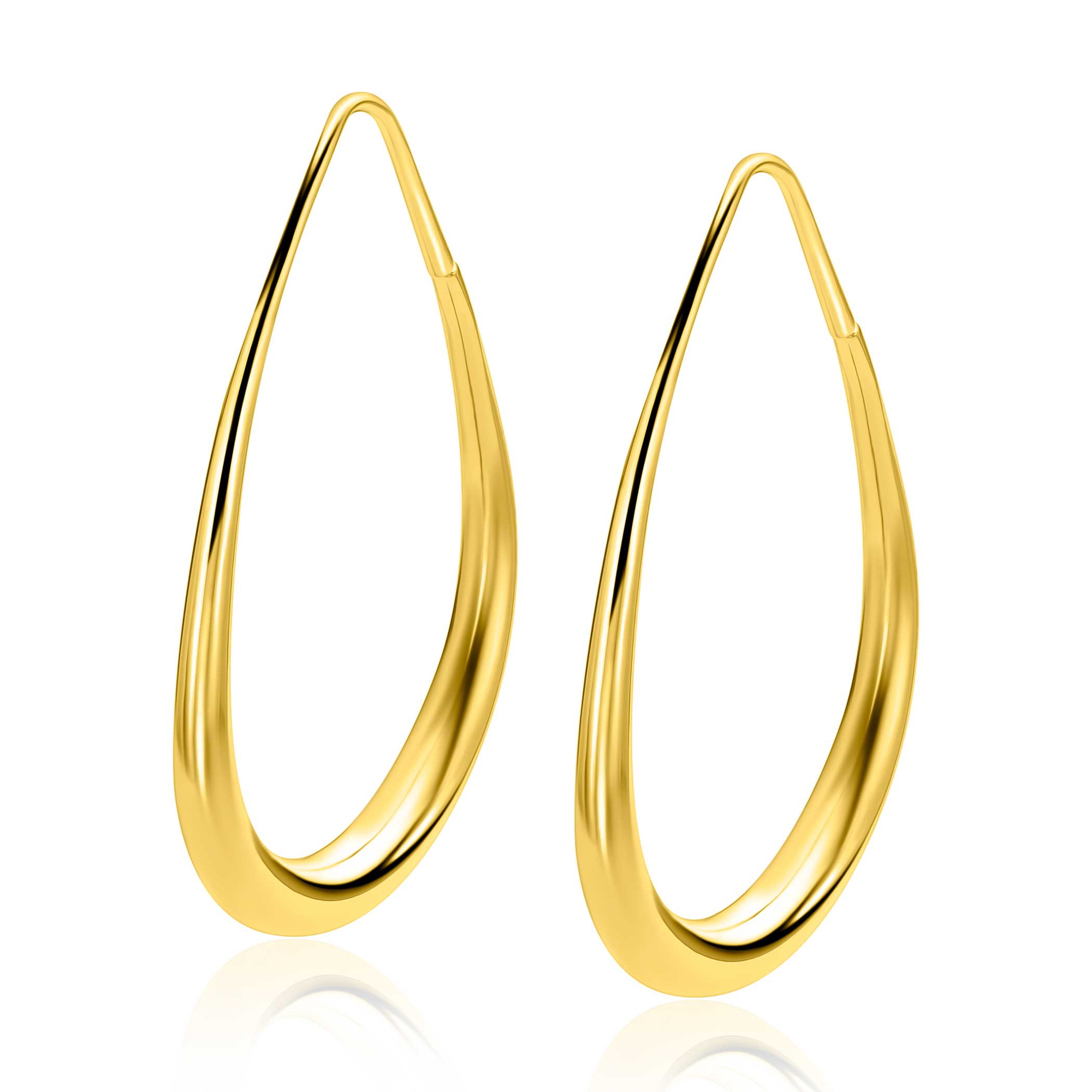 39mm ZINZI gold plated zilveren druppelvormige extra grote oorringen gladde buis 3,5mm ZIO-BF149G
