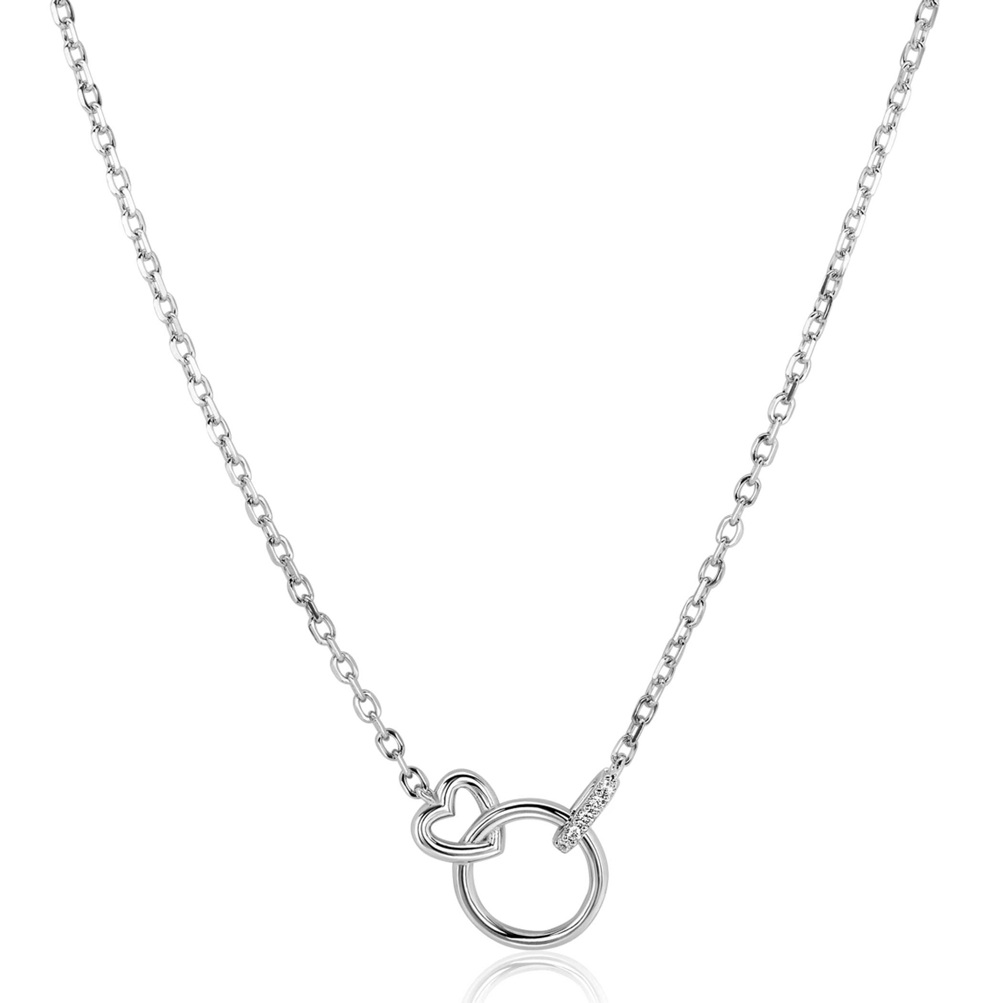 ZINZI zilveren ketting 45cm met verbonden hart en rondje ZIC2811