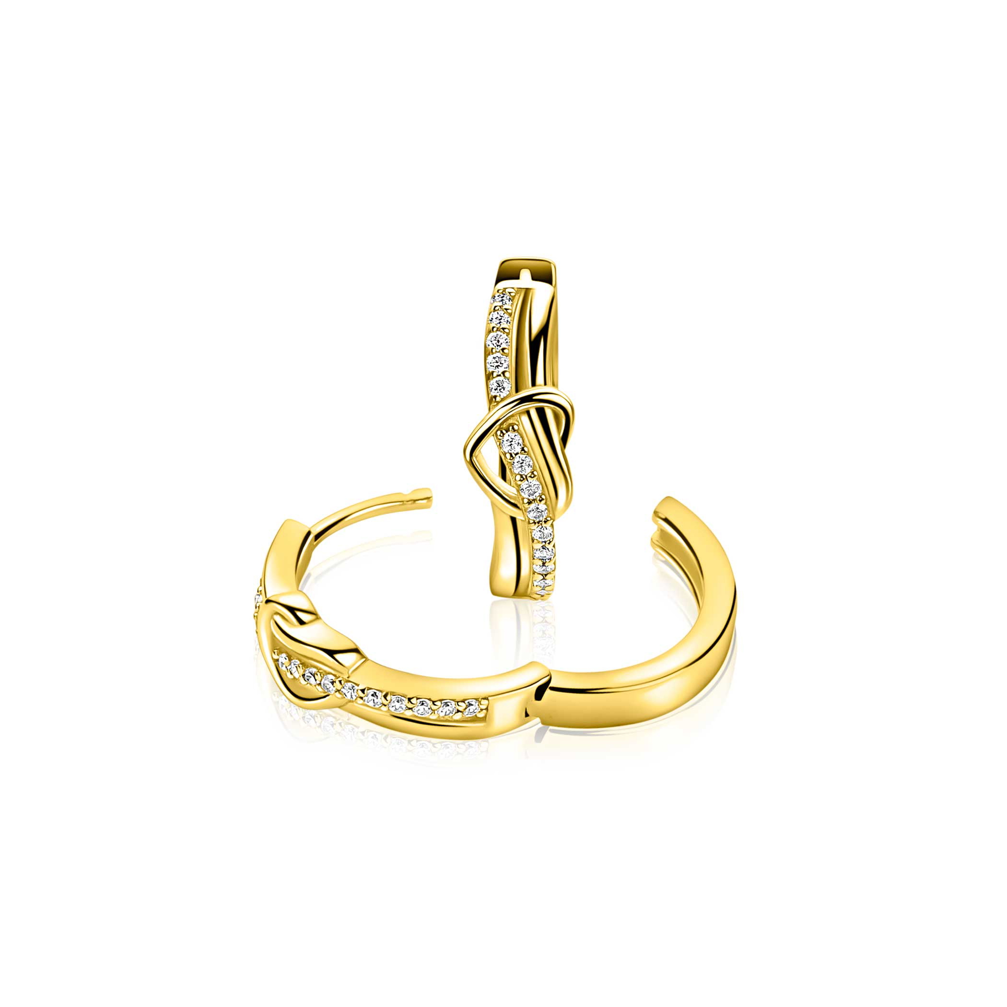 ZINZI zlv. oorringen gg.verg.golf met hart / zirconia's