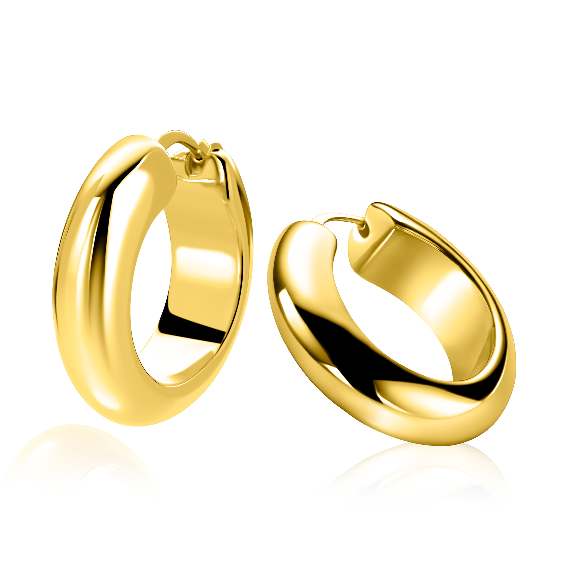 28mm ZINZI gold plated zilveren oorringen met brede buis (8mm) en rond model, handige bovensluiting ZIO2749G