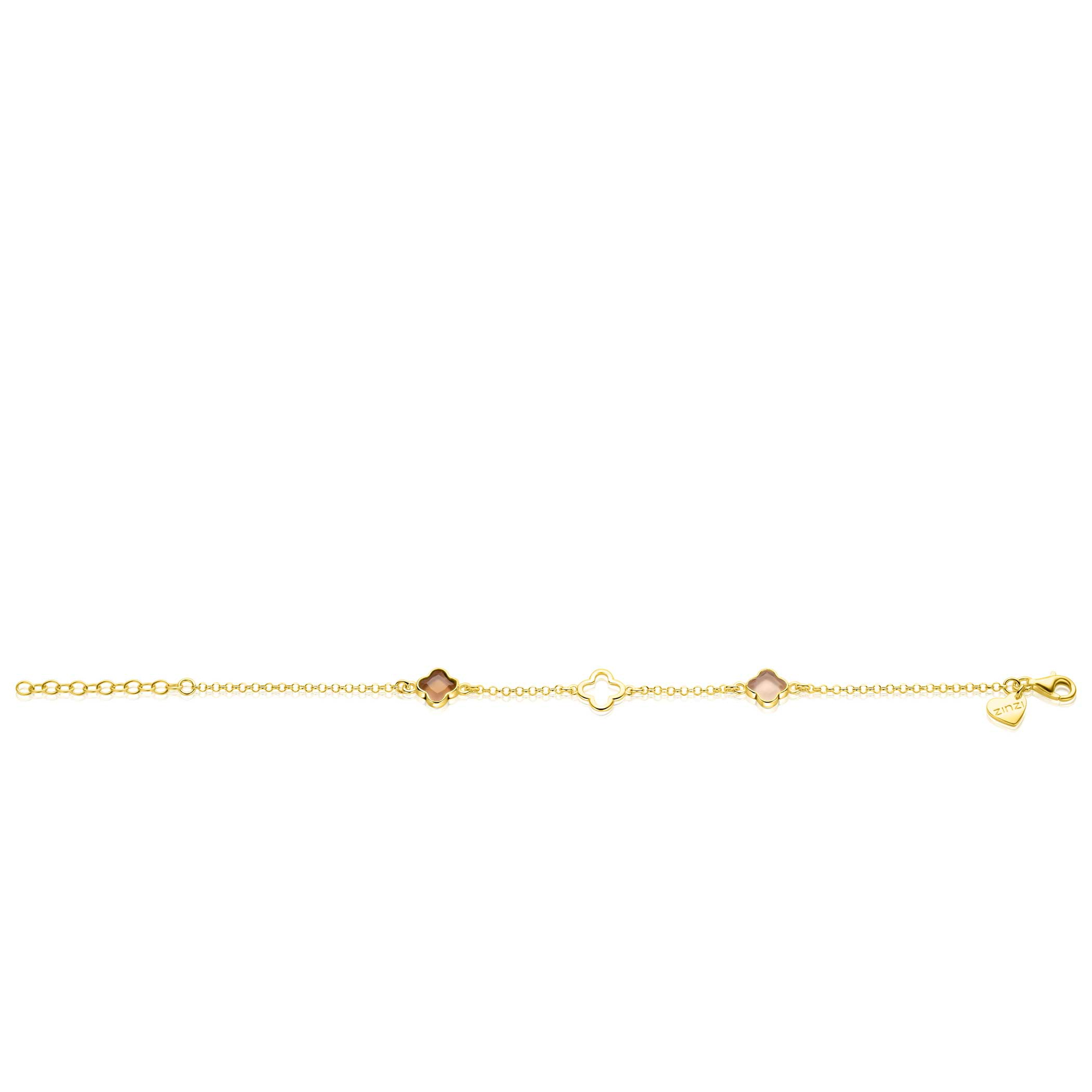 ZINZI zlv. armband gg.verg. klavers open/bruin/cham