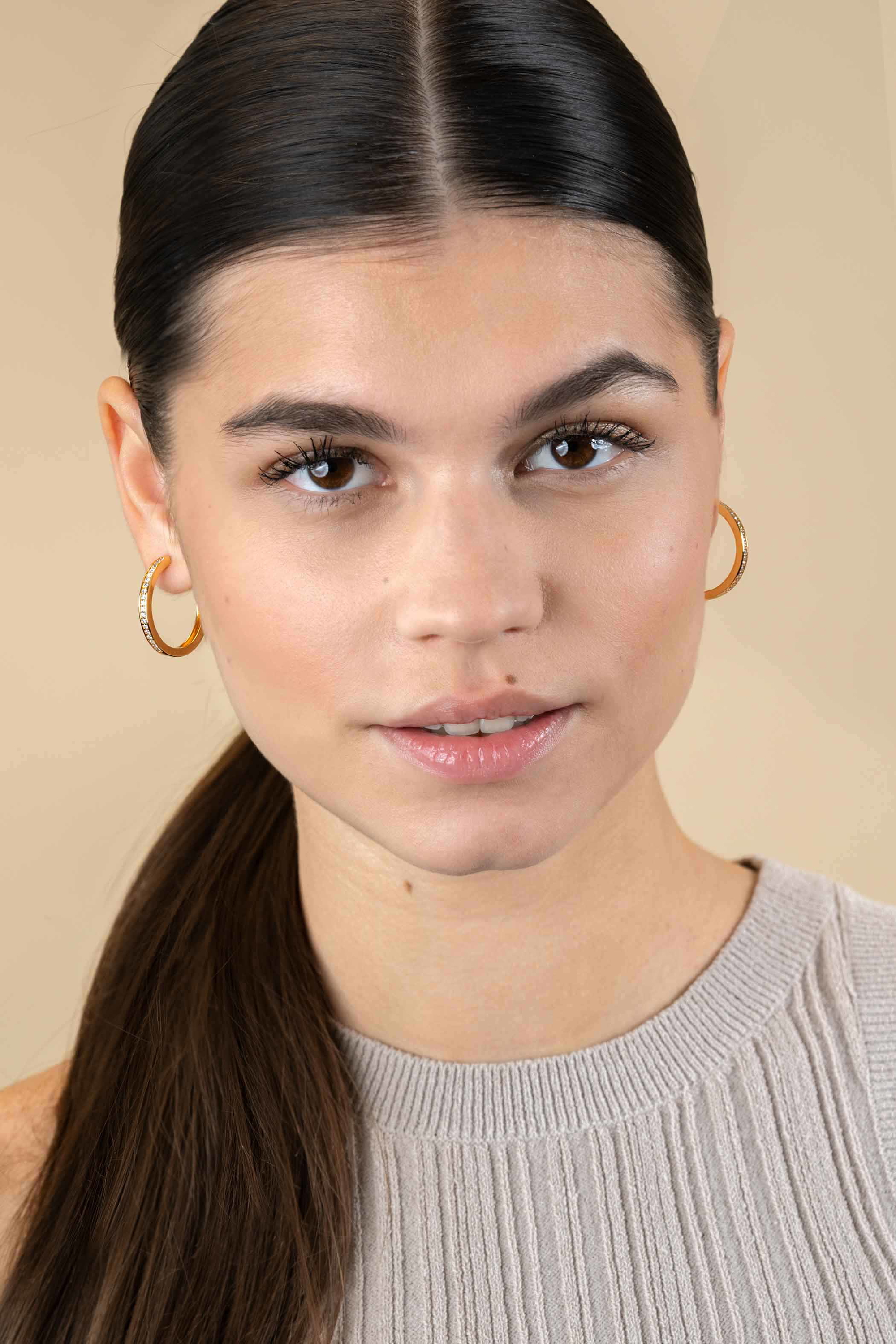 28mm ZINZI Gold Plated Sterling Silver Hoop Earrings White Zirconias width 3mm ZIO193Y