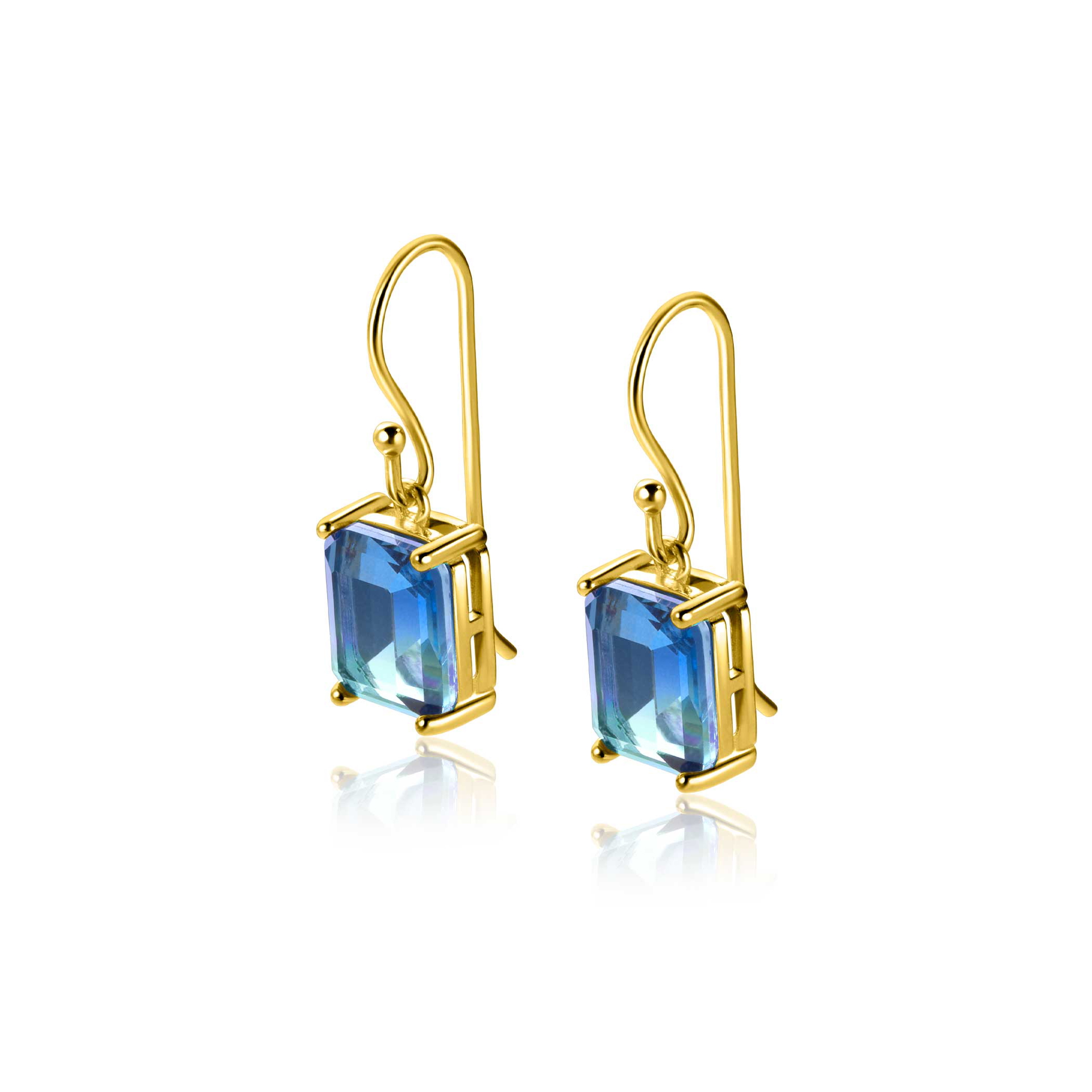 25mm ZINZI gold plated zilveren oorhangers met indigo blauwe kleursteen in vierpootszetting ZIO2578