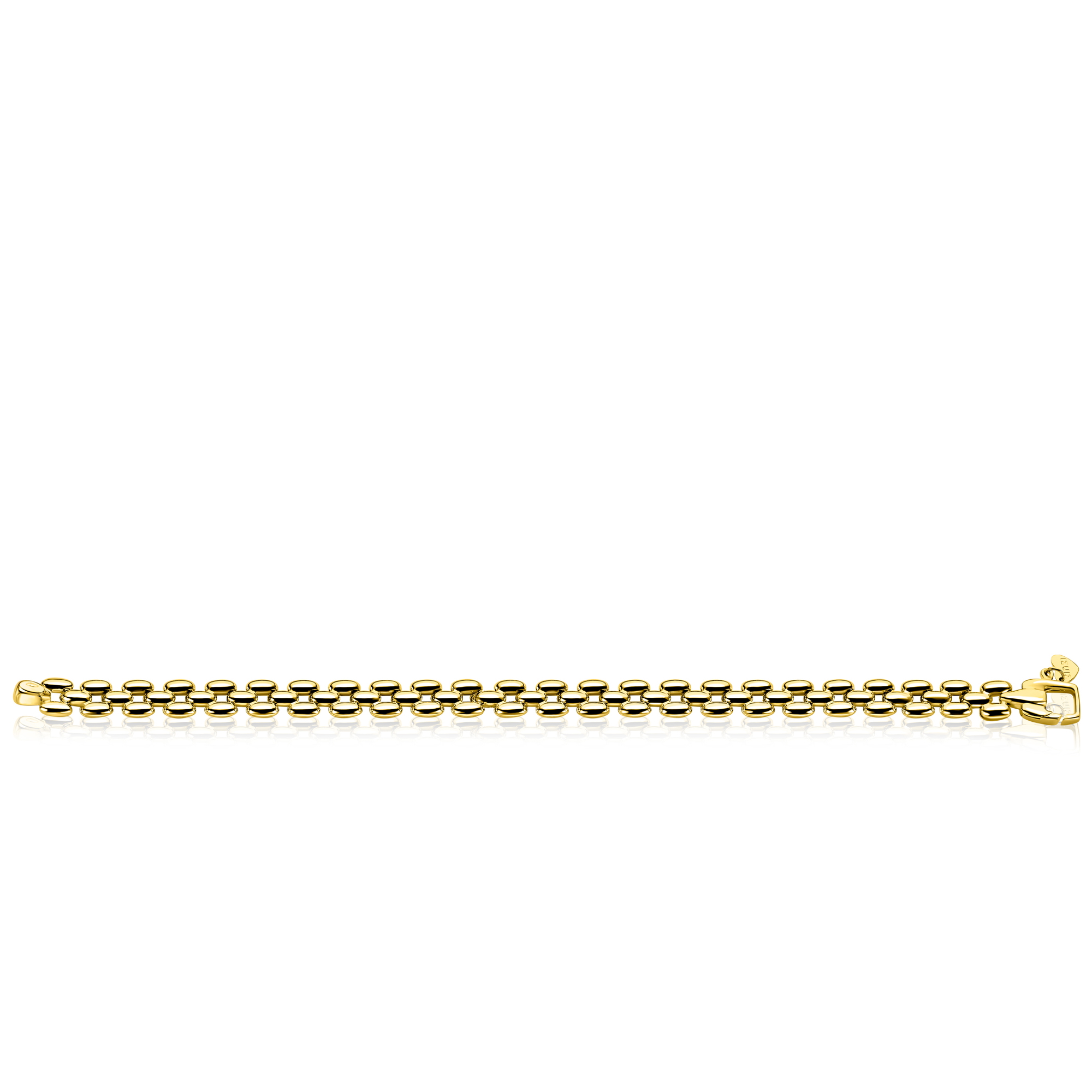 ZINZI gold plated zilveren brede rolex-style schakel-armband 8mm breed 19cm ZIA2764G
