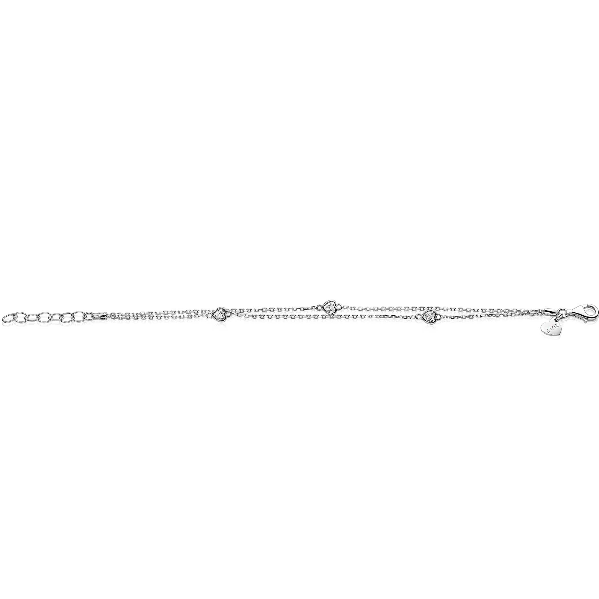 ZINZI zilveren armband dubbel hartje wit ZIA1721