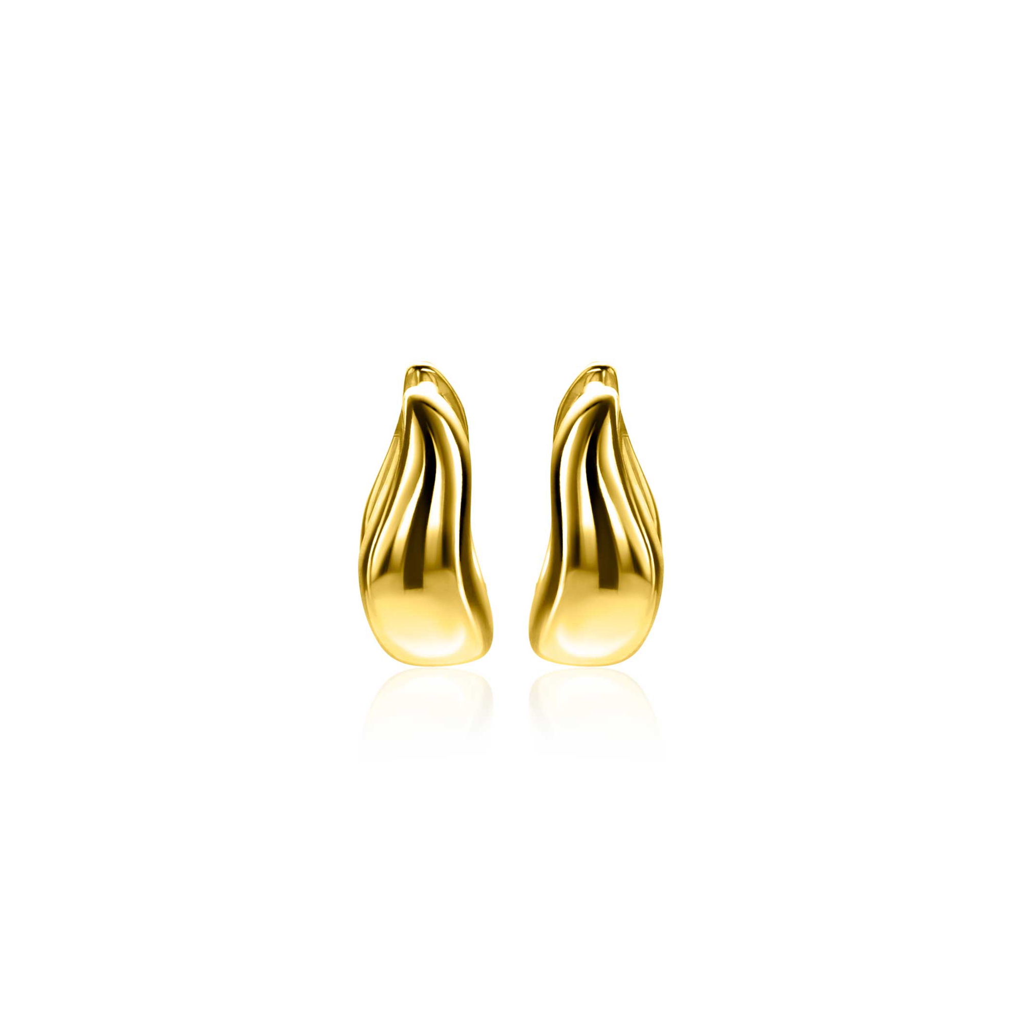 13mm ZINZI gold plated silver hoops organically shaped 5.5mm wide with luxury hinge closure ZIO2608G