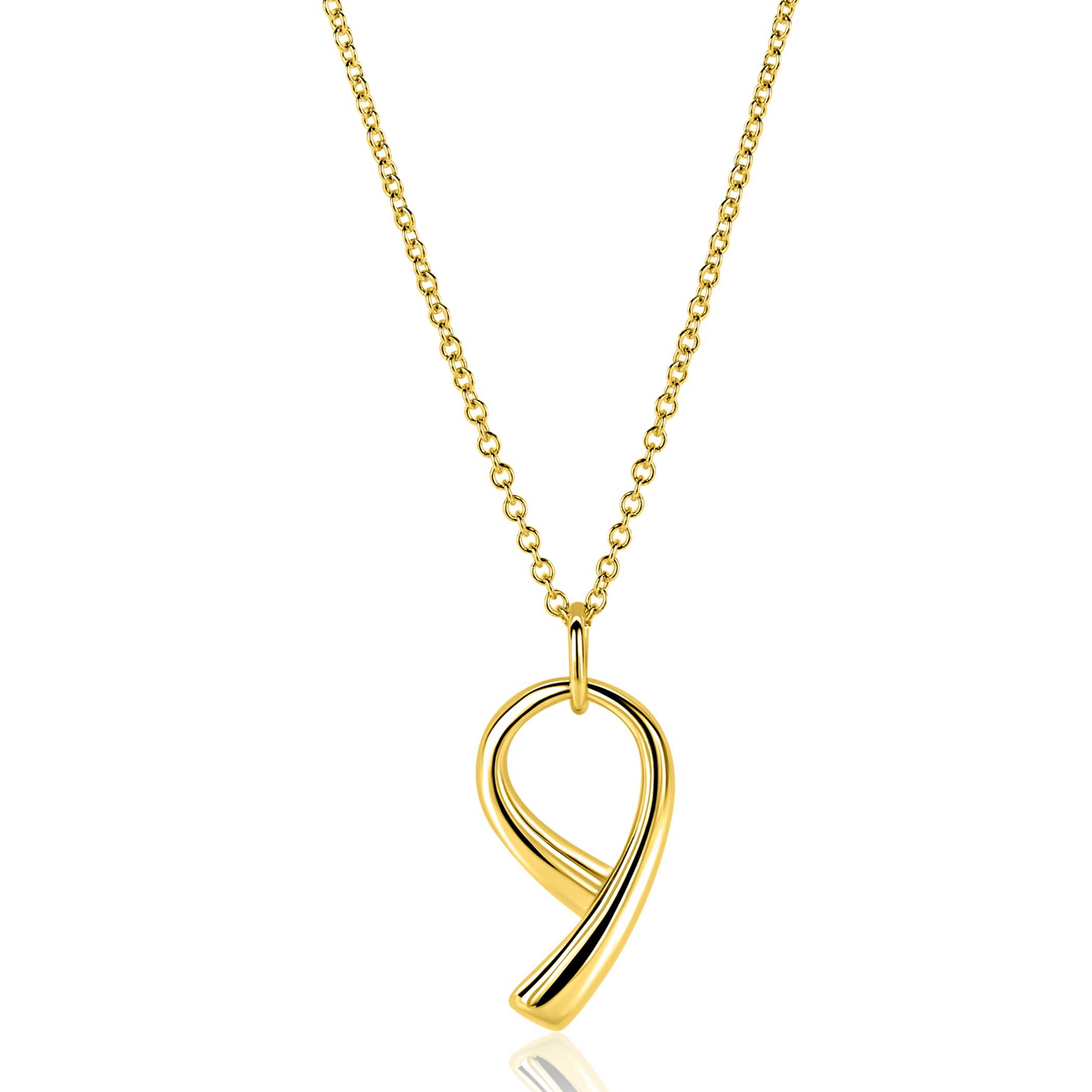 ZINZI goldplated zilveren ketting 45cm met grote sierlijke hanger 40mm ZIC2786G