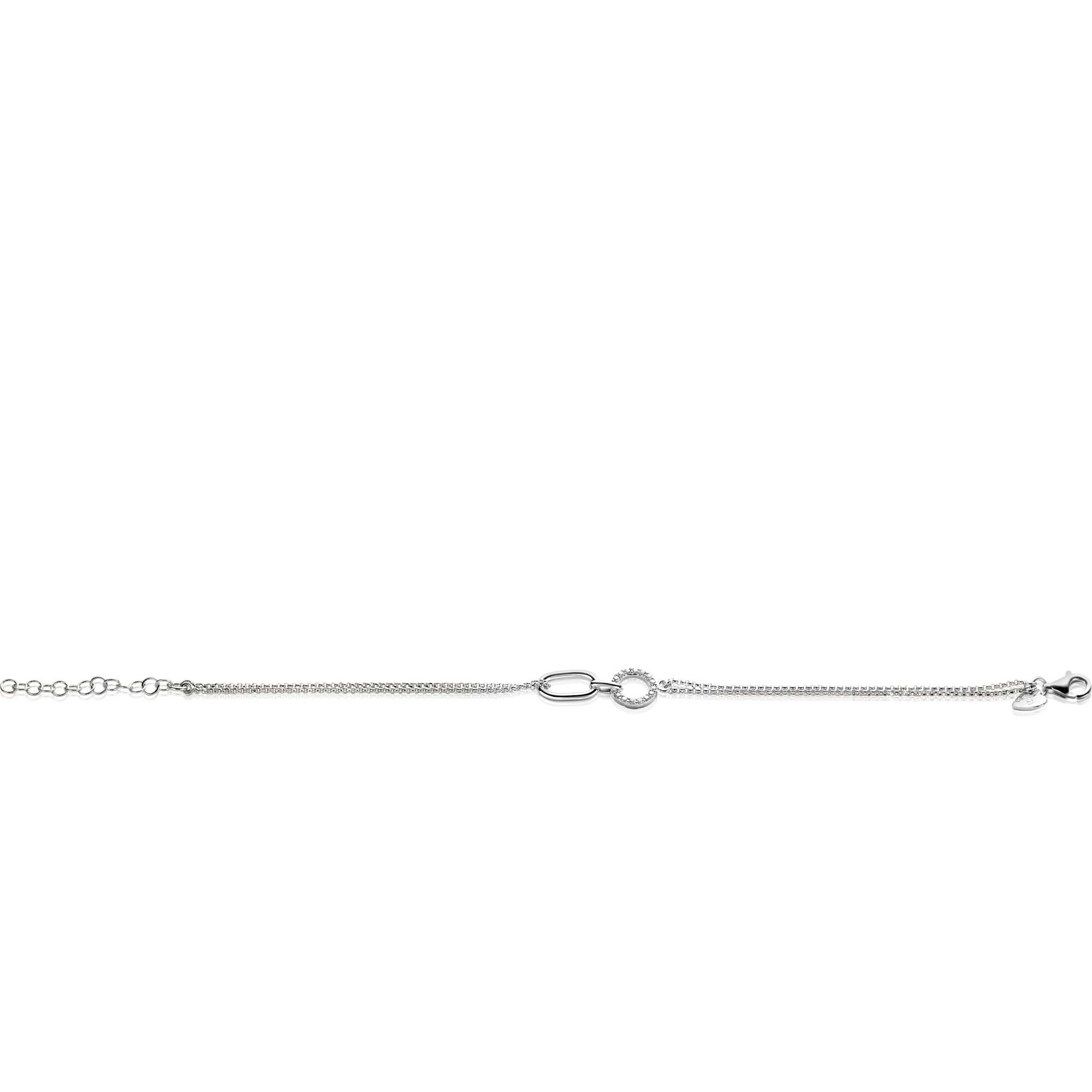 ZINZI Sterling Silver Multi-look Bracelet with 2 Chains Connected to an Oval Chain and Open Circle Set with White Zirconias 17-20cm ZIA2463