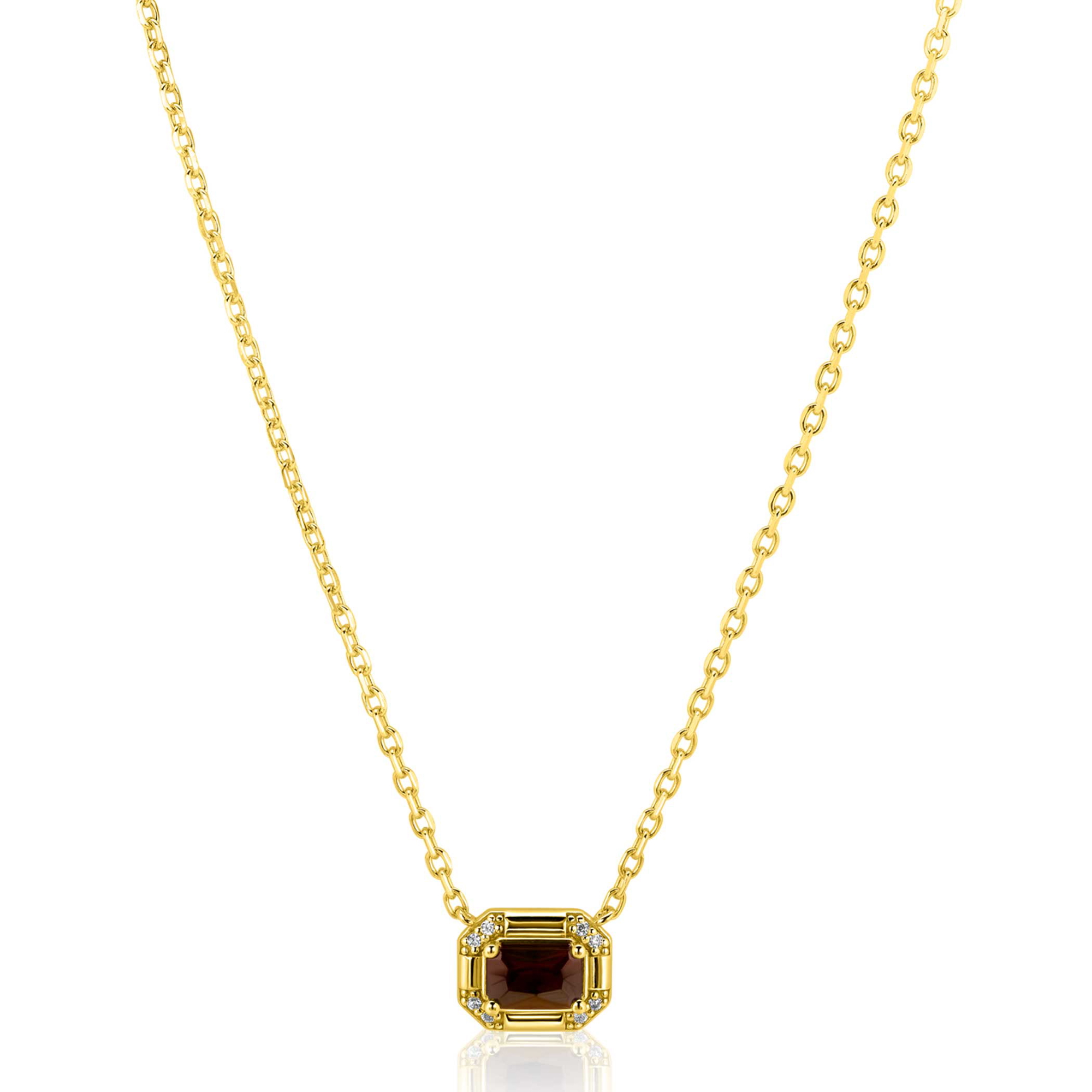 ZINZI zlv. collier gg.verg.rechthoek bruin en zirc.