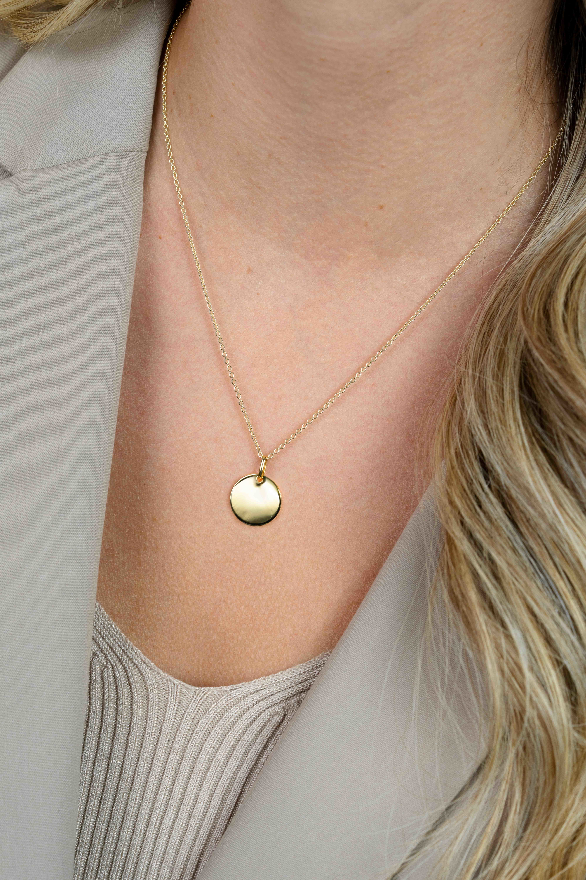 15mm ZINZI gold plated zilveren hanger glad rond plaatje voor gravure ZIH2345G15 (zonder collier)