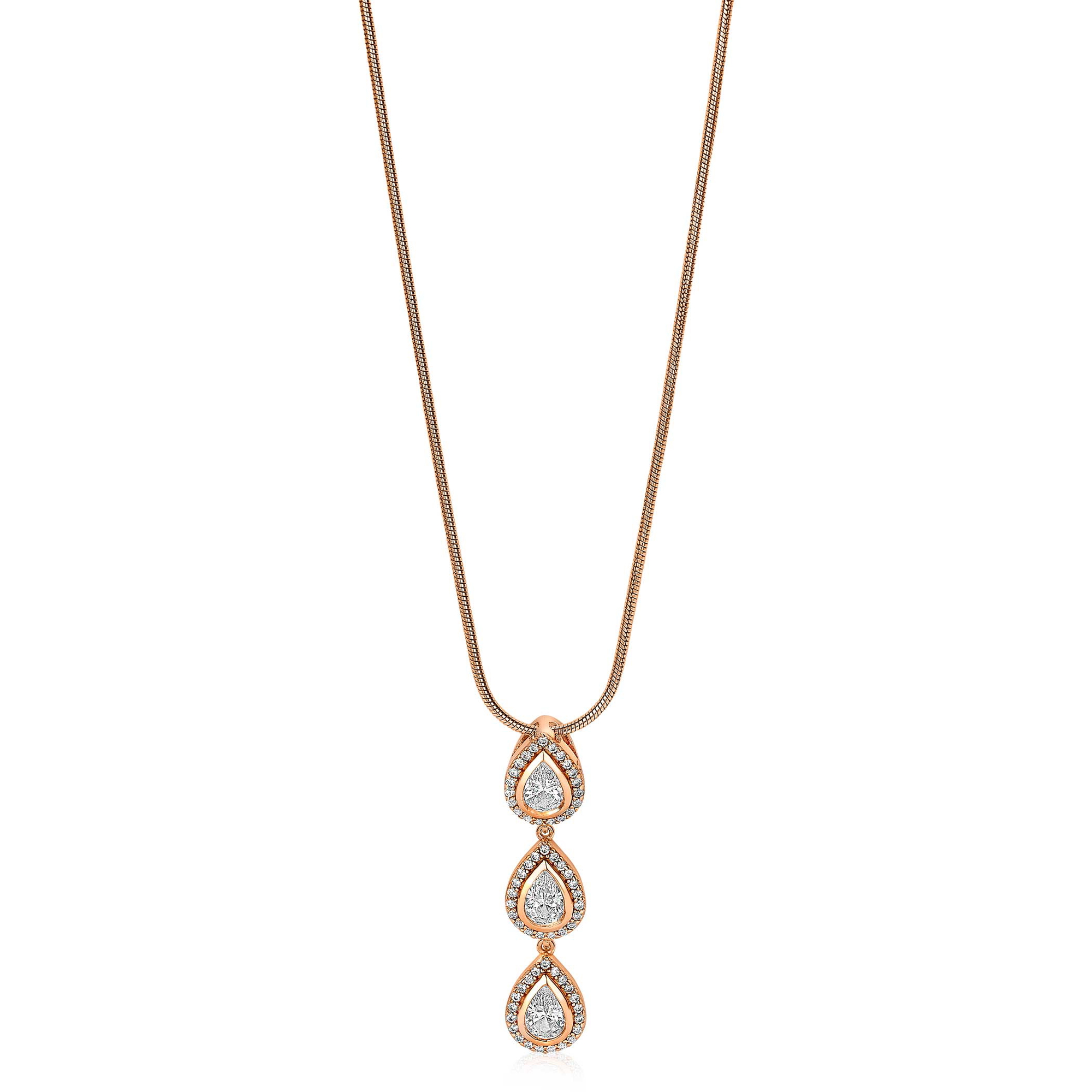 ZINZI zilveren hanger rosé verguld druppels wit ZIH1752R (zonder collier)