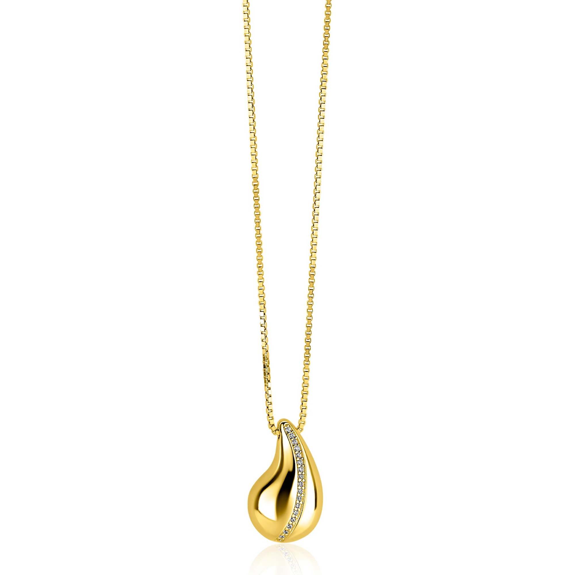 ZINZI gold plated zilveren venetiaanse ketting 45-48cm met druppelvormige hanger 20mm, golvende rij witte zirkonia's ZIC2707Y