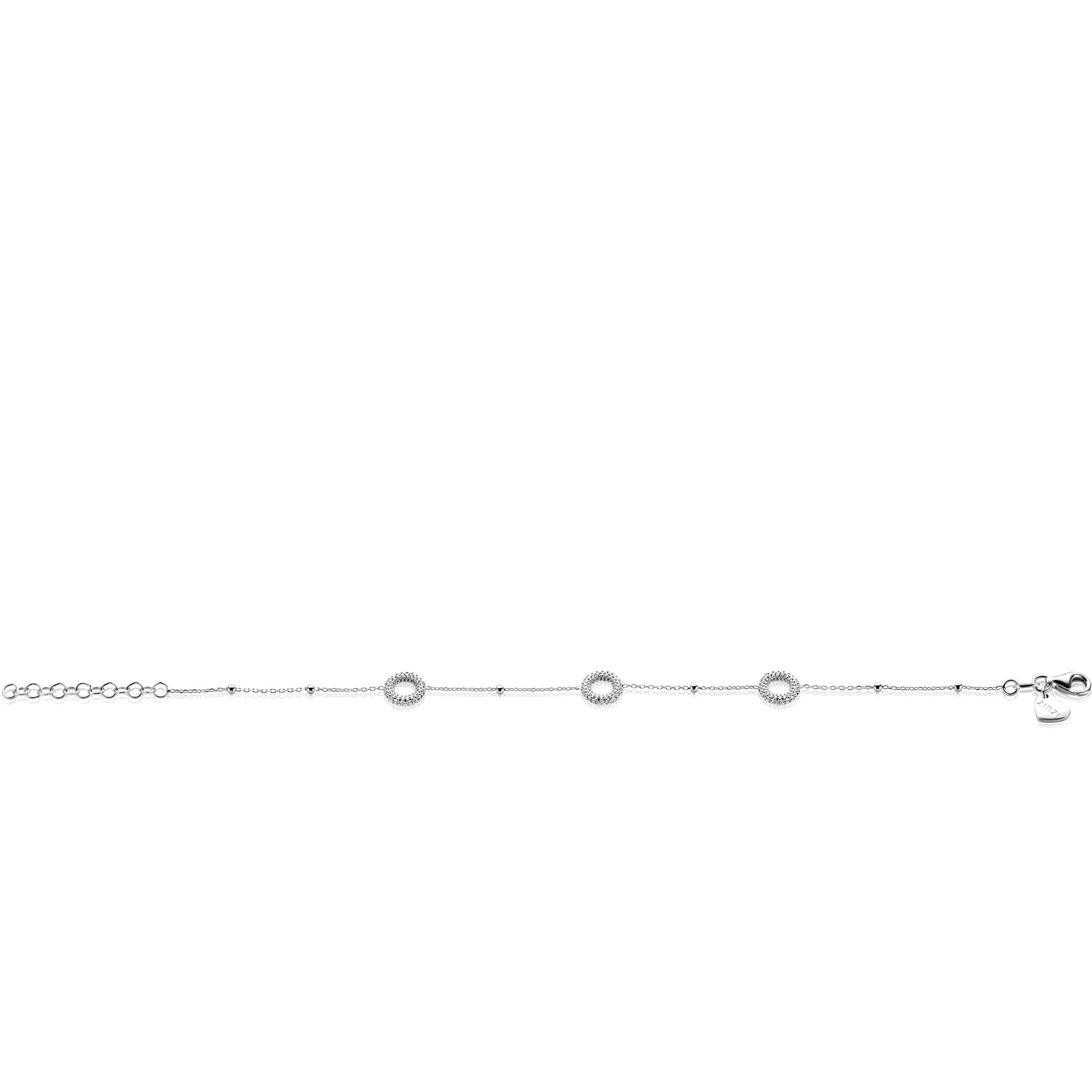 ZINZI zilveren armband met drie open rondjes (8,5mm) voorzien van een bolstructuur 17-20cm ZIA2704