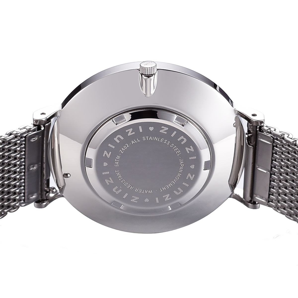 Zinzi Retro horloge zilvergekleurde wijzerplaat en kast stalen mesh band 38mm extra dun ZIW402M
