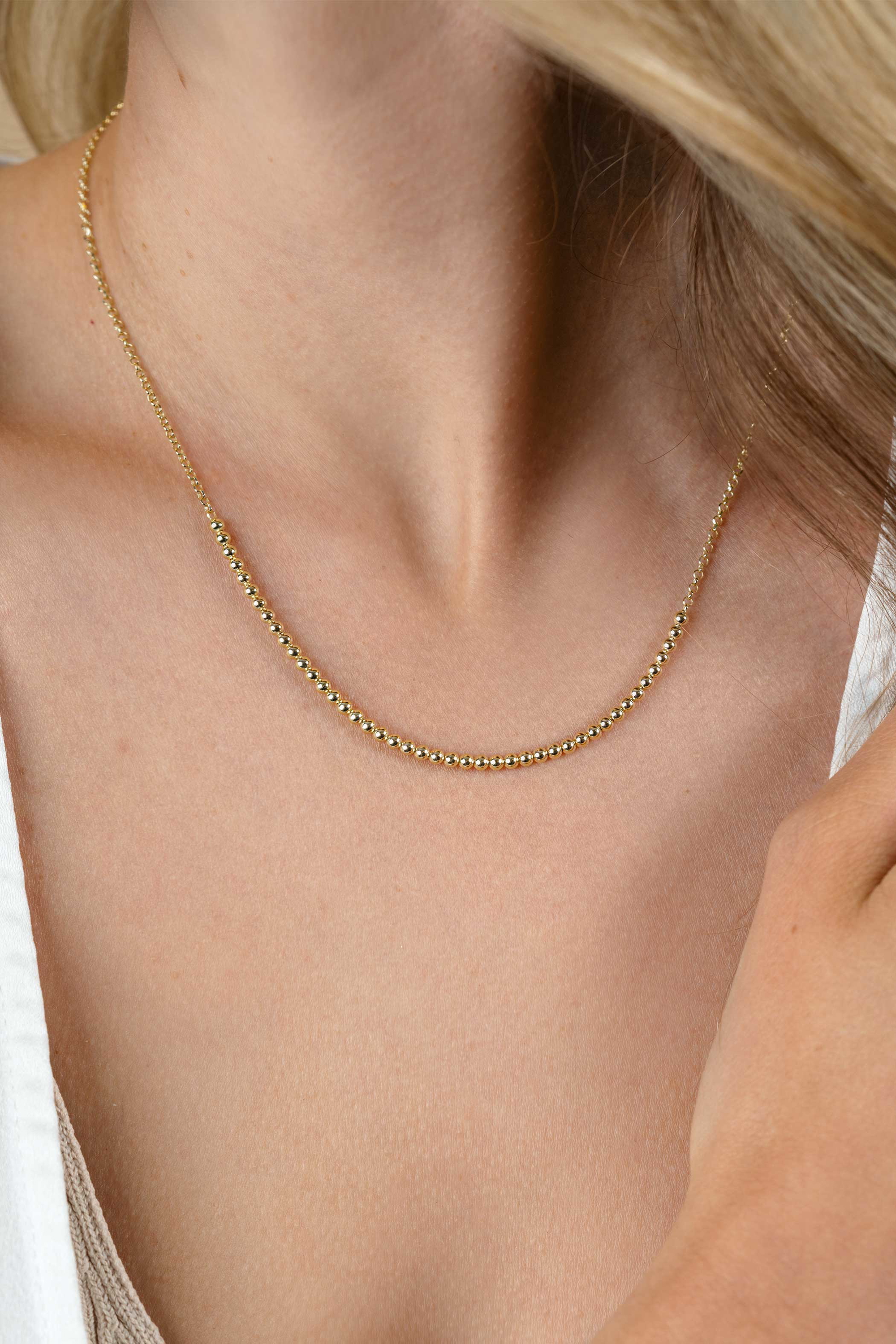 ZINZI gold plated zilveren jasseron ketting met bolletjes schakels (2,5mm breed) in het midden 40-45cm ZIC2640G