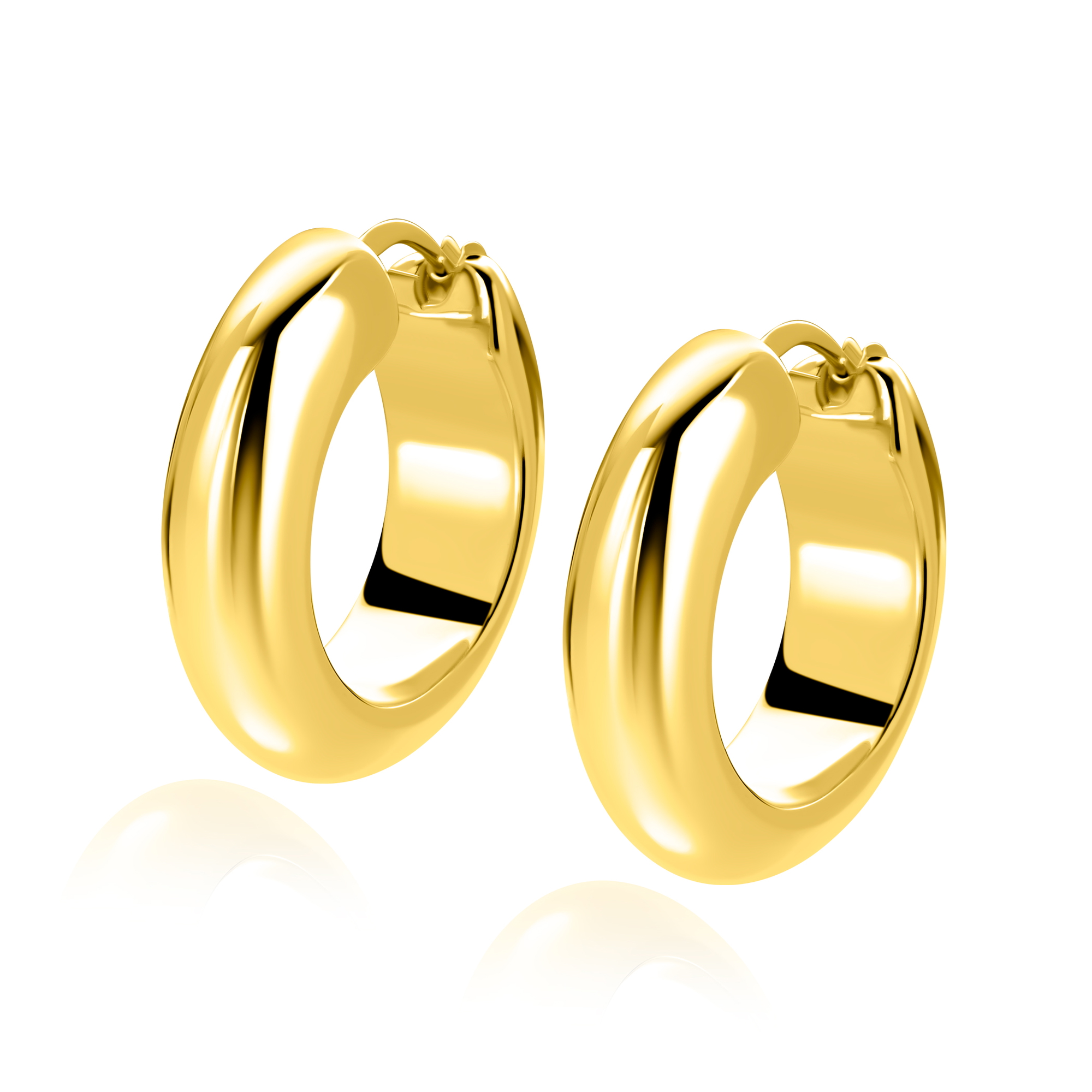 28mm ZINZI gold plated zilveren oorringen met brede buis (8mm) en rond model, handige bovensluiting ZIO2749G
