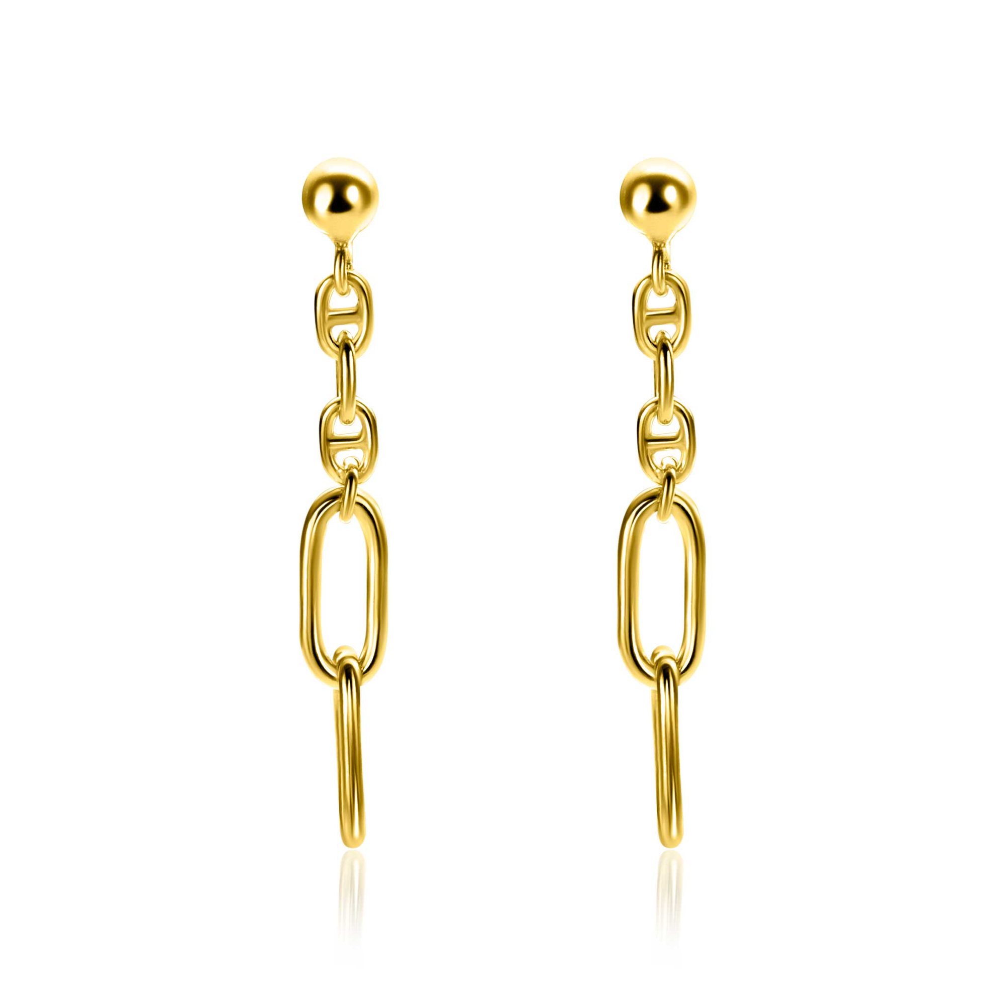 35mm ZINZI Gold Plated Sterling Silver Stud Earrings with Marine Chain and 2 Oval Chains ZIO2413G