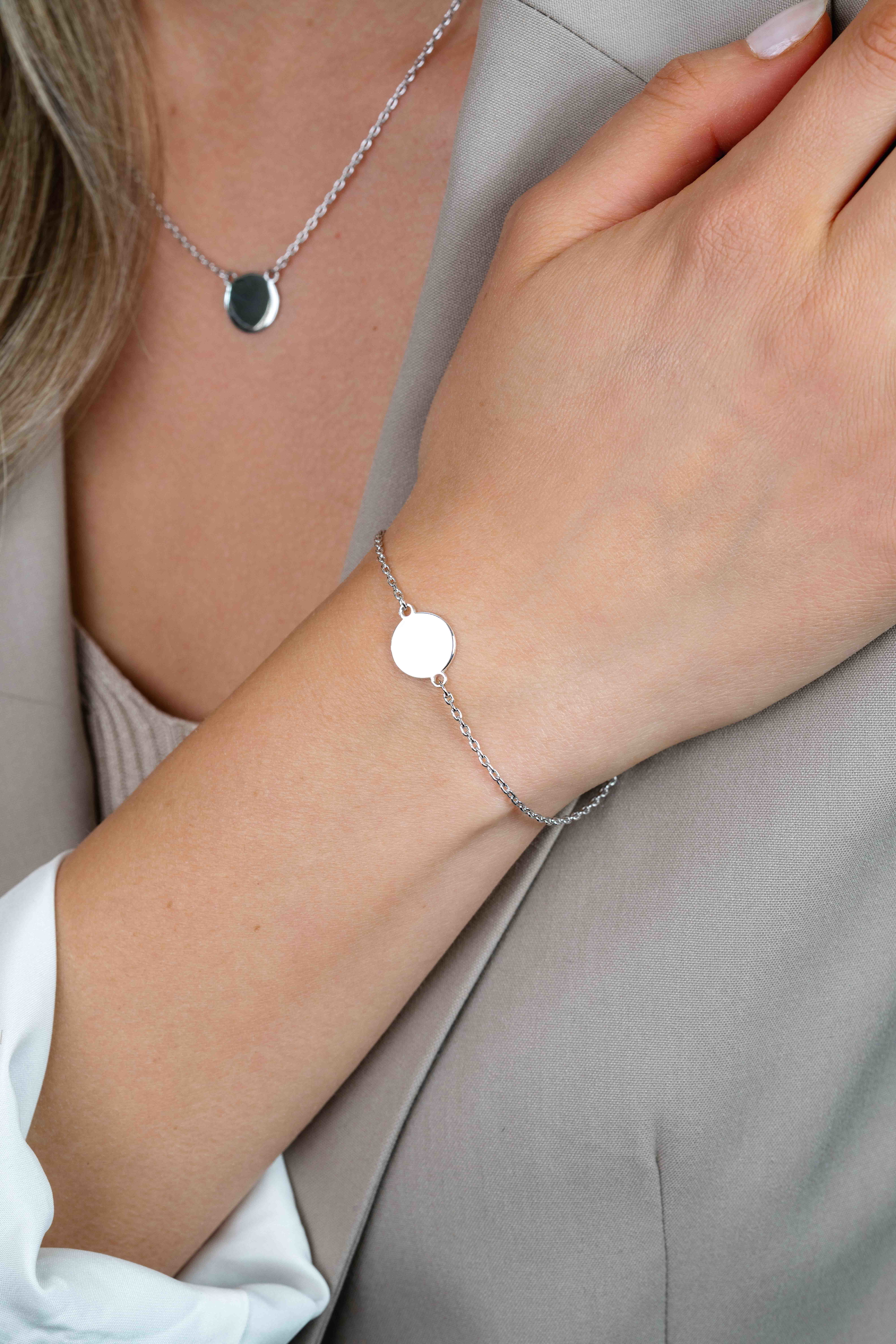 ZINZI Sterling Sterling Silver Bracelet with Round Plate 15mm for Engraving 17-20cm ZIA2345