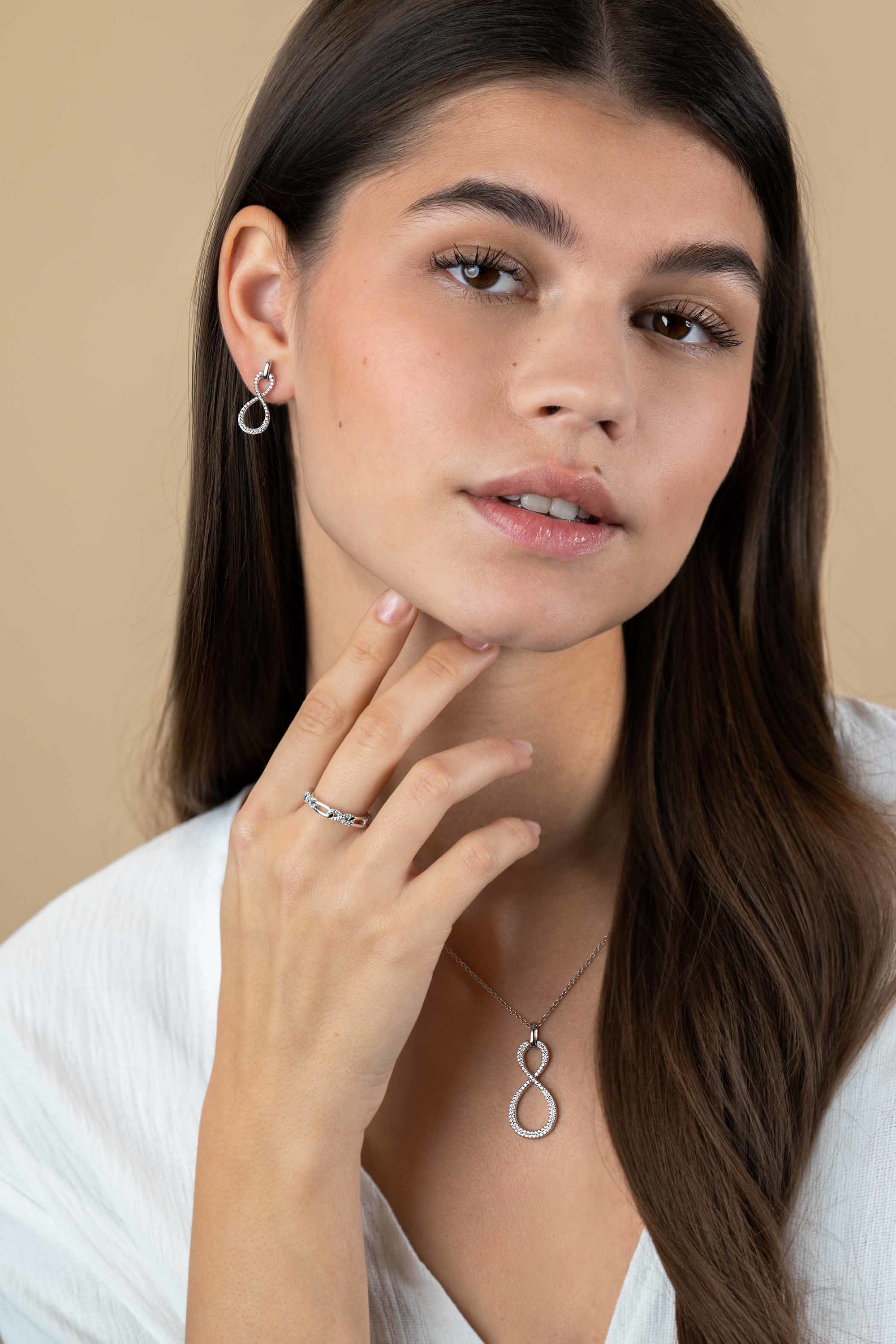 24mm ZINZI Sterling Silver Earrings Infinity White Zirconias ZIO2570