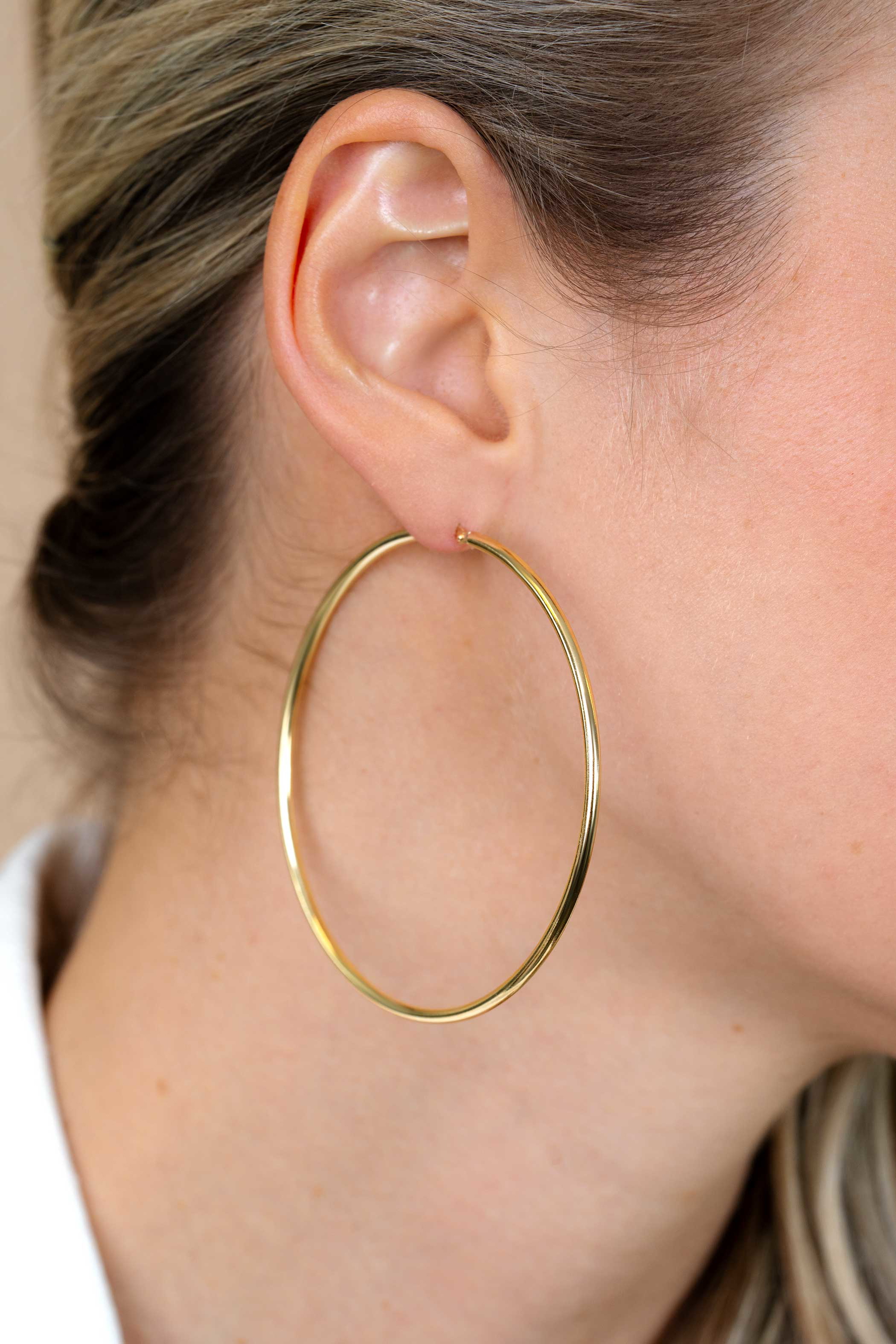 65mm ZINZI Gold Plated Sterling Silver Hoop Earrings 65x2mm ZIO438G