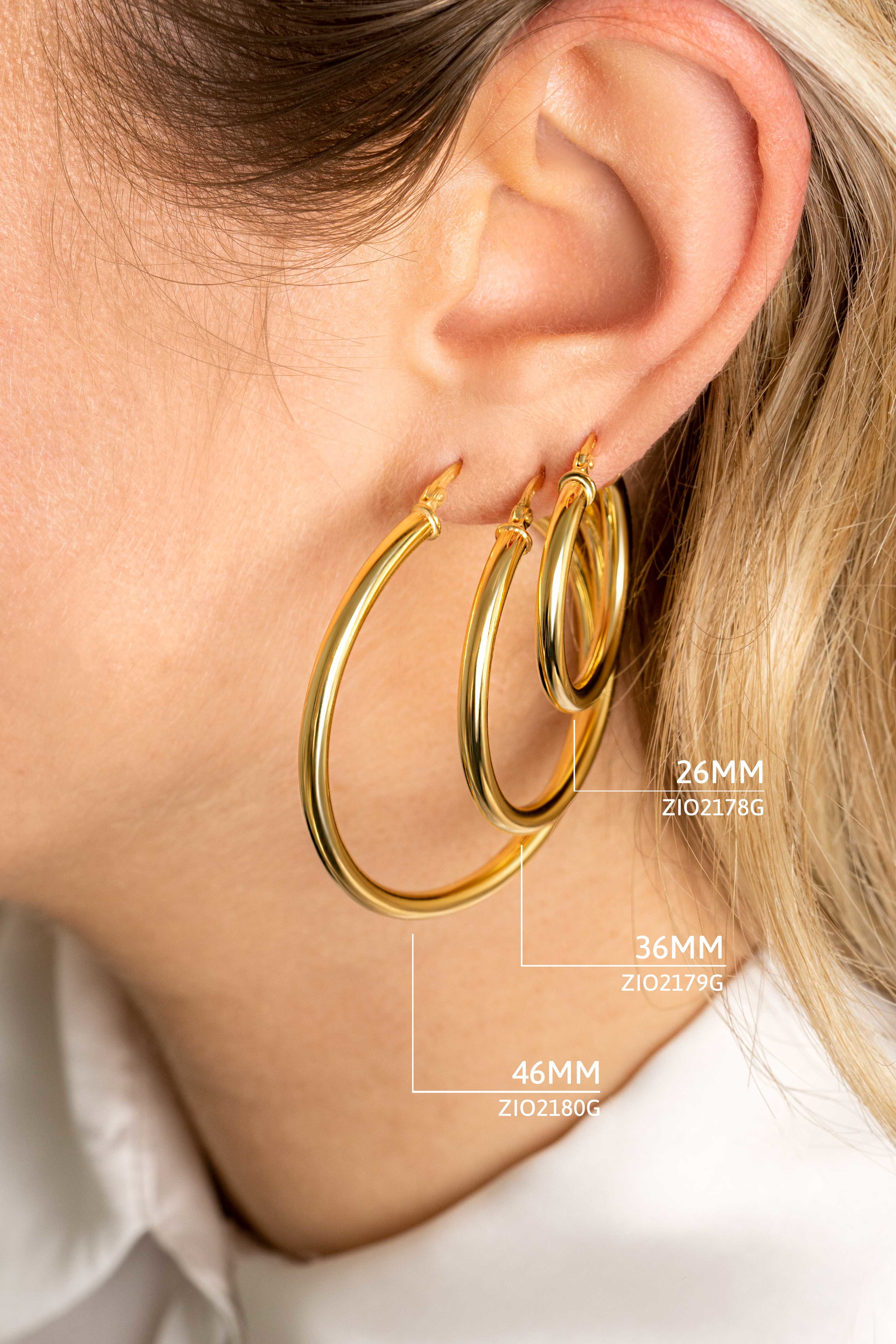 26mm ZINZI Gold Plated Sterling Silver Hoop Earrings 26x3mm ZIO2178G