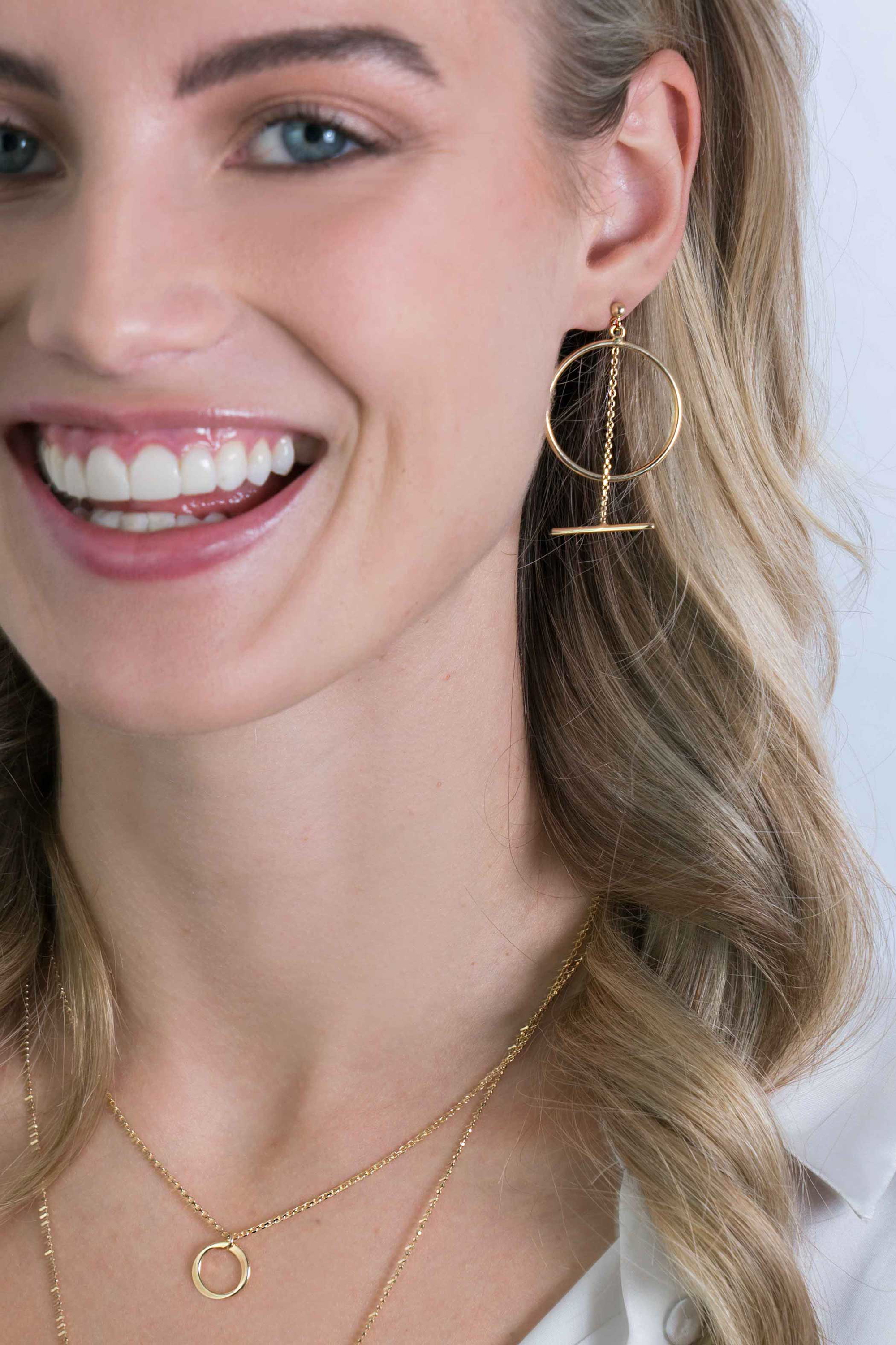 ZINZI zilveren grote open ronde oorsieraden 55 mm in 14K geel verguld met ketting en staafje ZIO2098