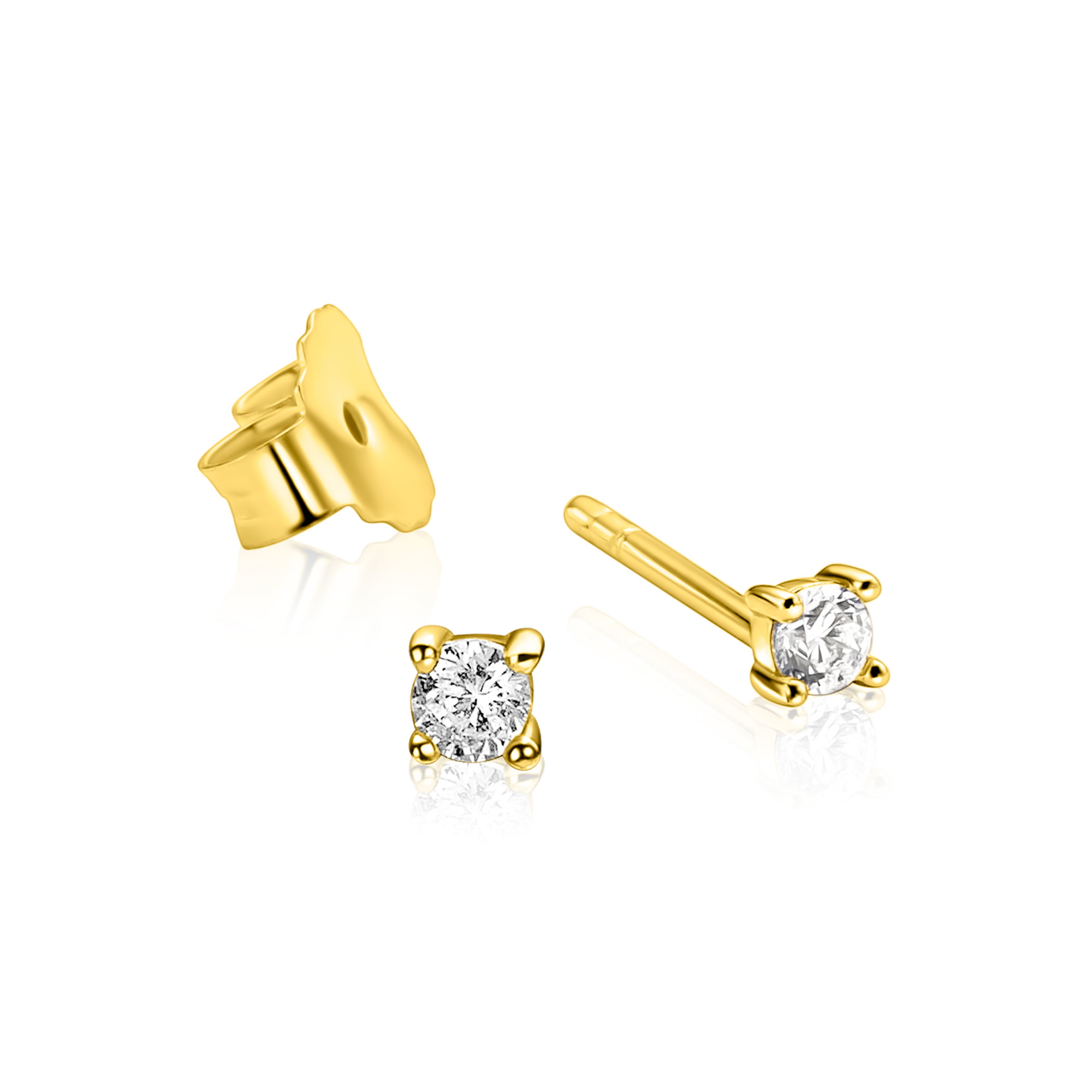 3mm ZINZI gold plated zilveren solitaire oorknoppen met witte zirkonia ZIO-BF145
