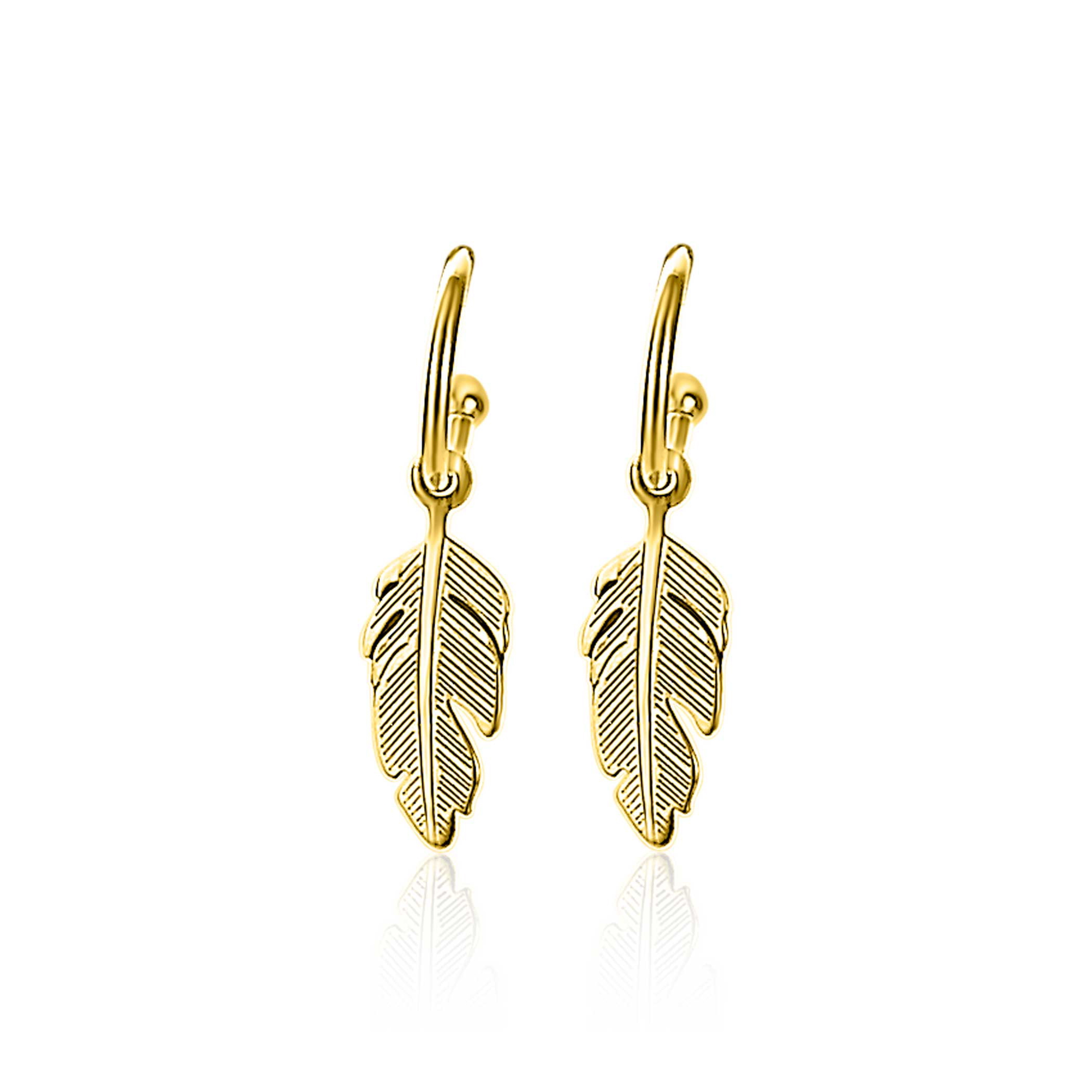 ZINZI zilveren trendy oorsieraden 14K geel verguld veertje ZIO1867G