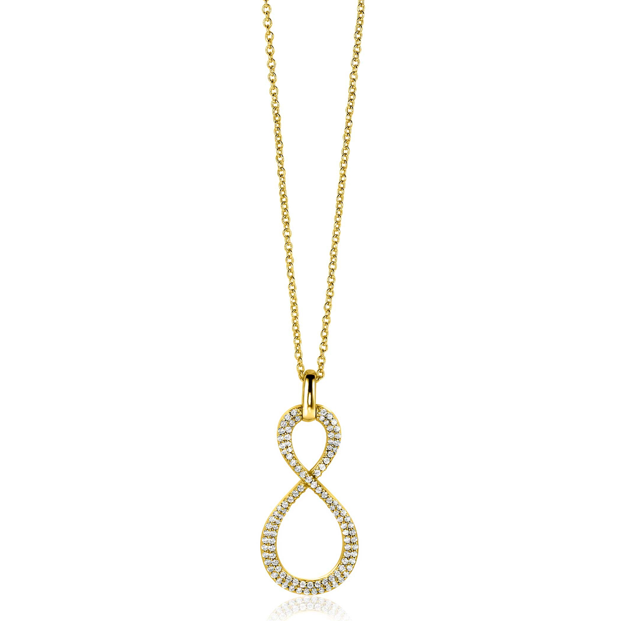 35mm ZINZI Gold Plated Sterling Silver Infinity Pendant White Zirconias ZIH2570Y (excl. necklace)