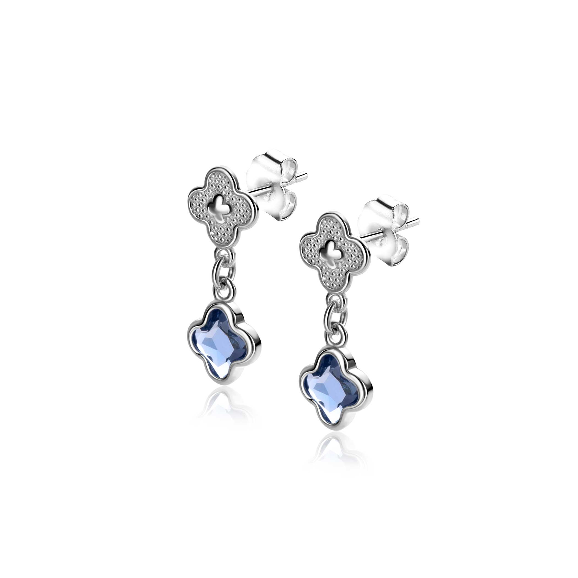 20mm ZINZI zilveren oorsieraden met blauwe klavers 8mm ZIO2582