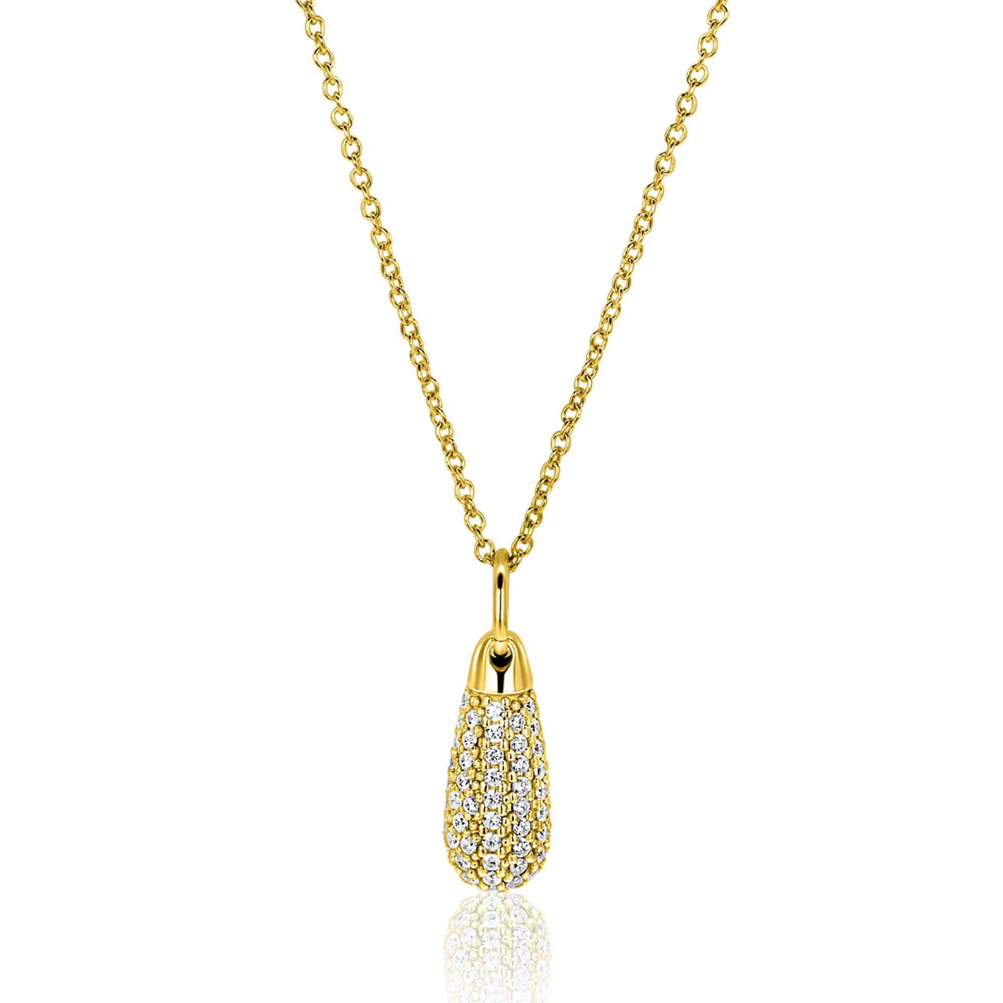 23mm ZINZI gold plated zilveren druppel hanger, bezet met witte zirkonia's ZIH2669Y (zonder collier)