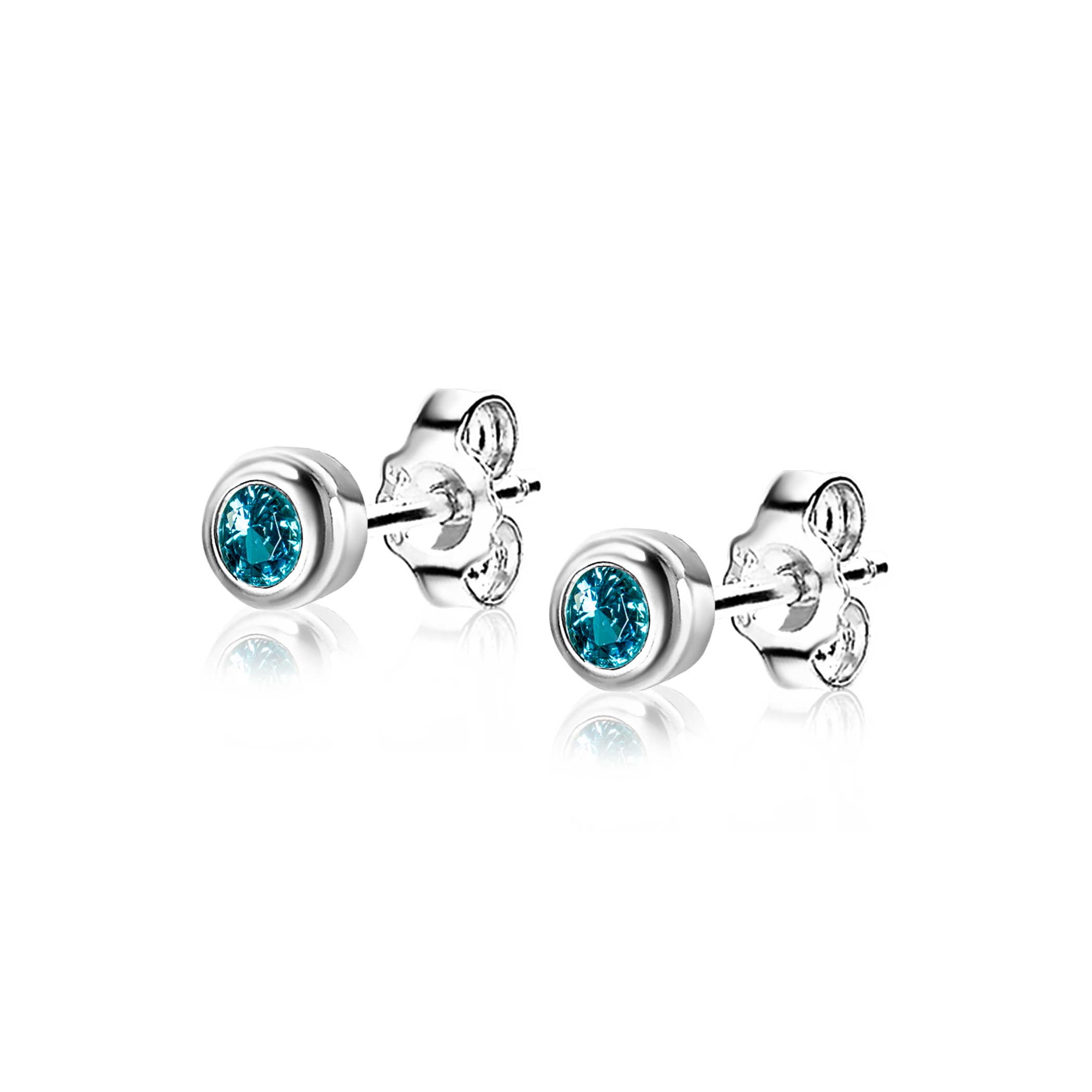 MAART oorknoppen 4mm zilver met geboortesteen blauw aquamarijn zirconia
