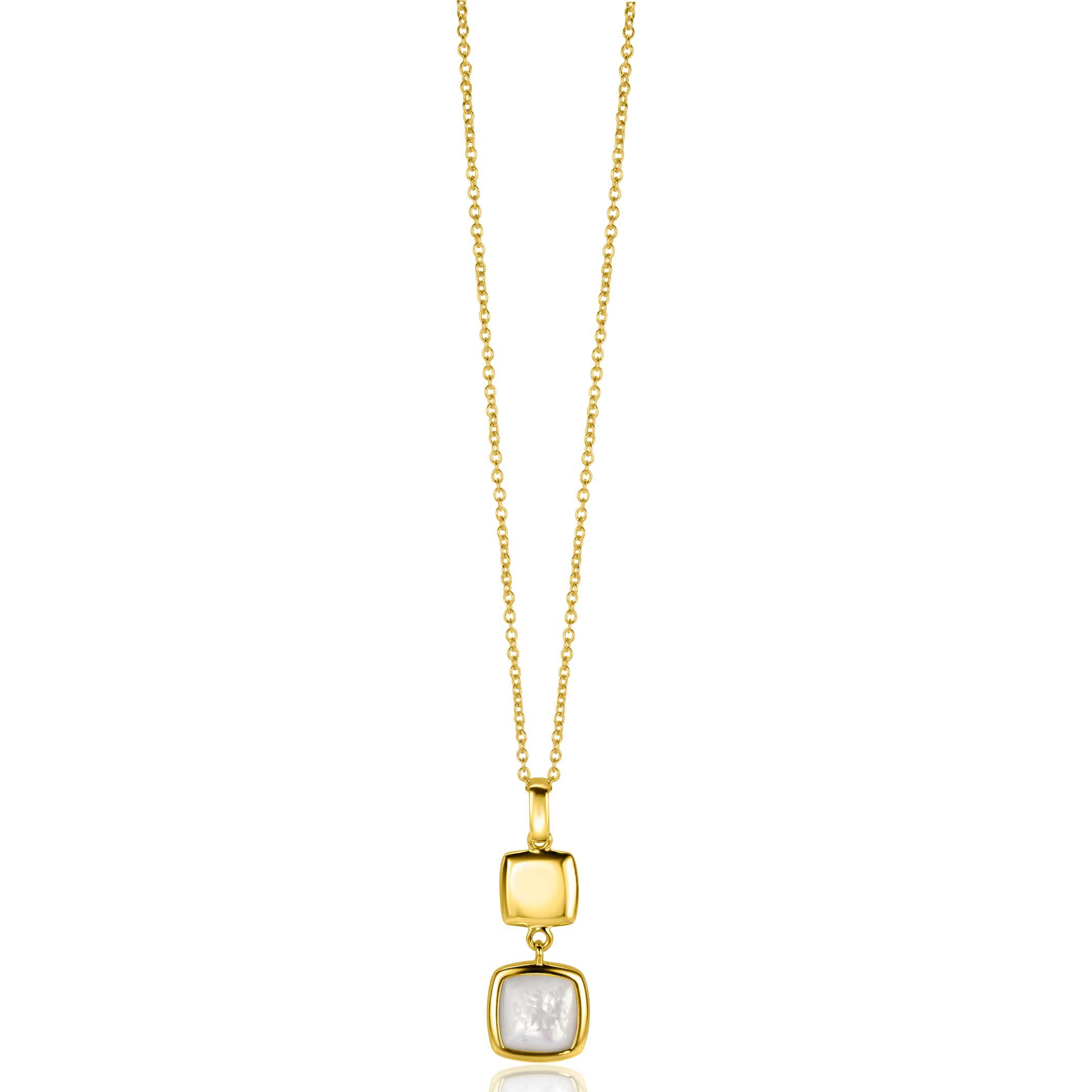 ZINZI zilveren tweezijdige hanger 14K geel verguld vierkant met zwarte onyx en wit parelmoer 30mm ZIH2257G (zonder collier)