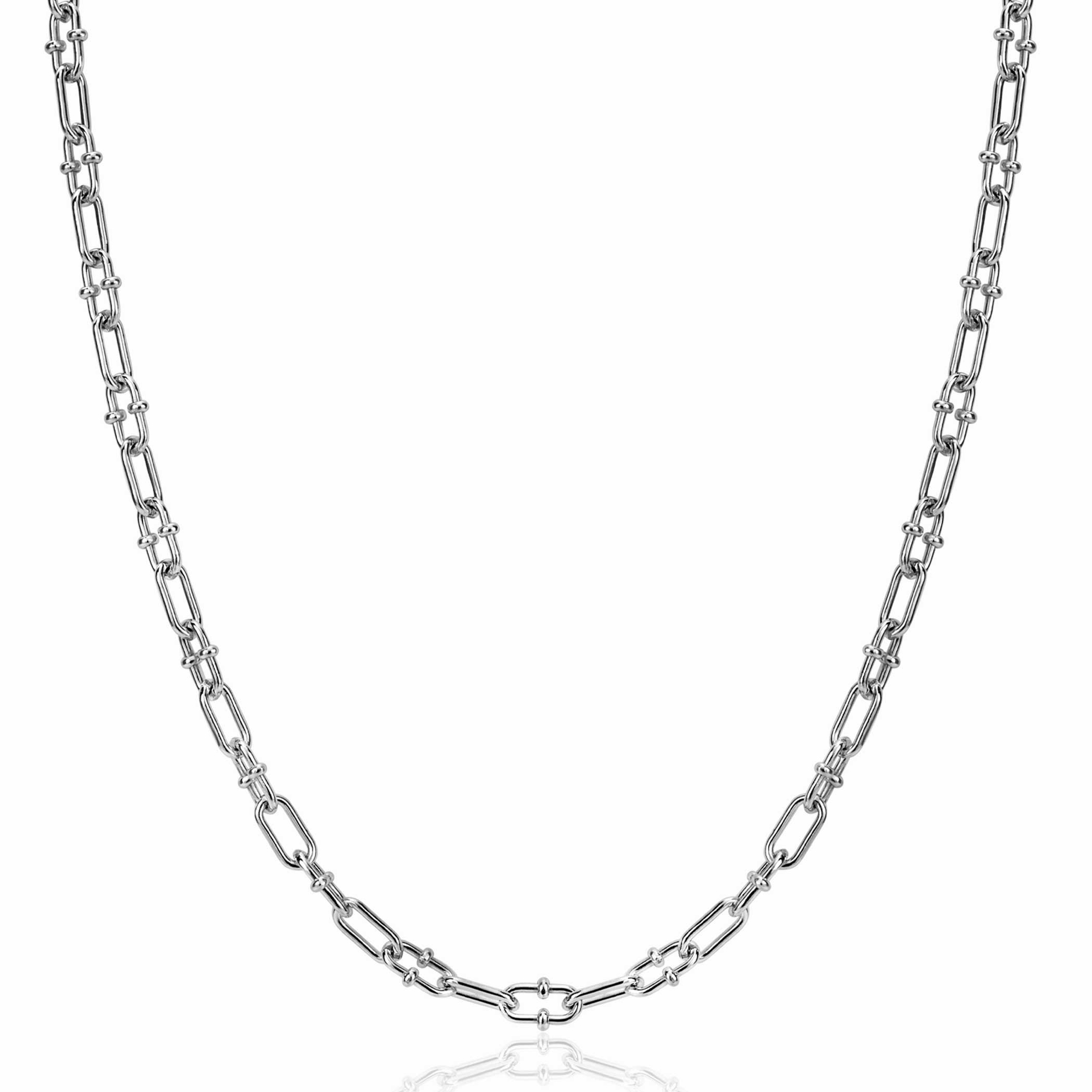 ZINZI zilveren ketting met paperclip schakels 4mm, gedecoreerd met speelse bolletjes 42-45cm ZIC2586