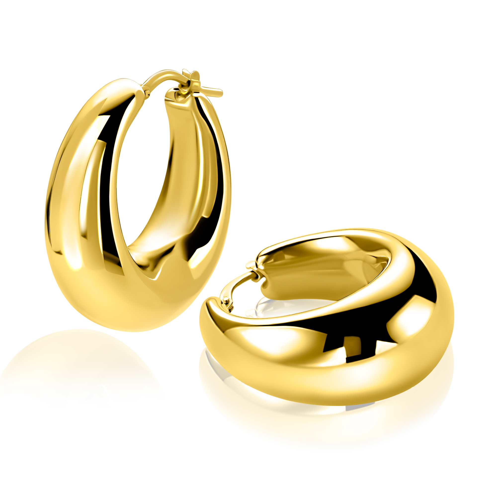 31mm ZINZI gold plated zilveren oorringen met brede buis (9mm) en ovaal model, handige bovensluiting ZIO2750G