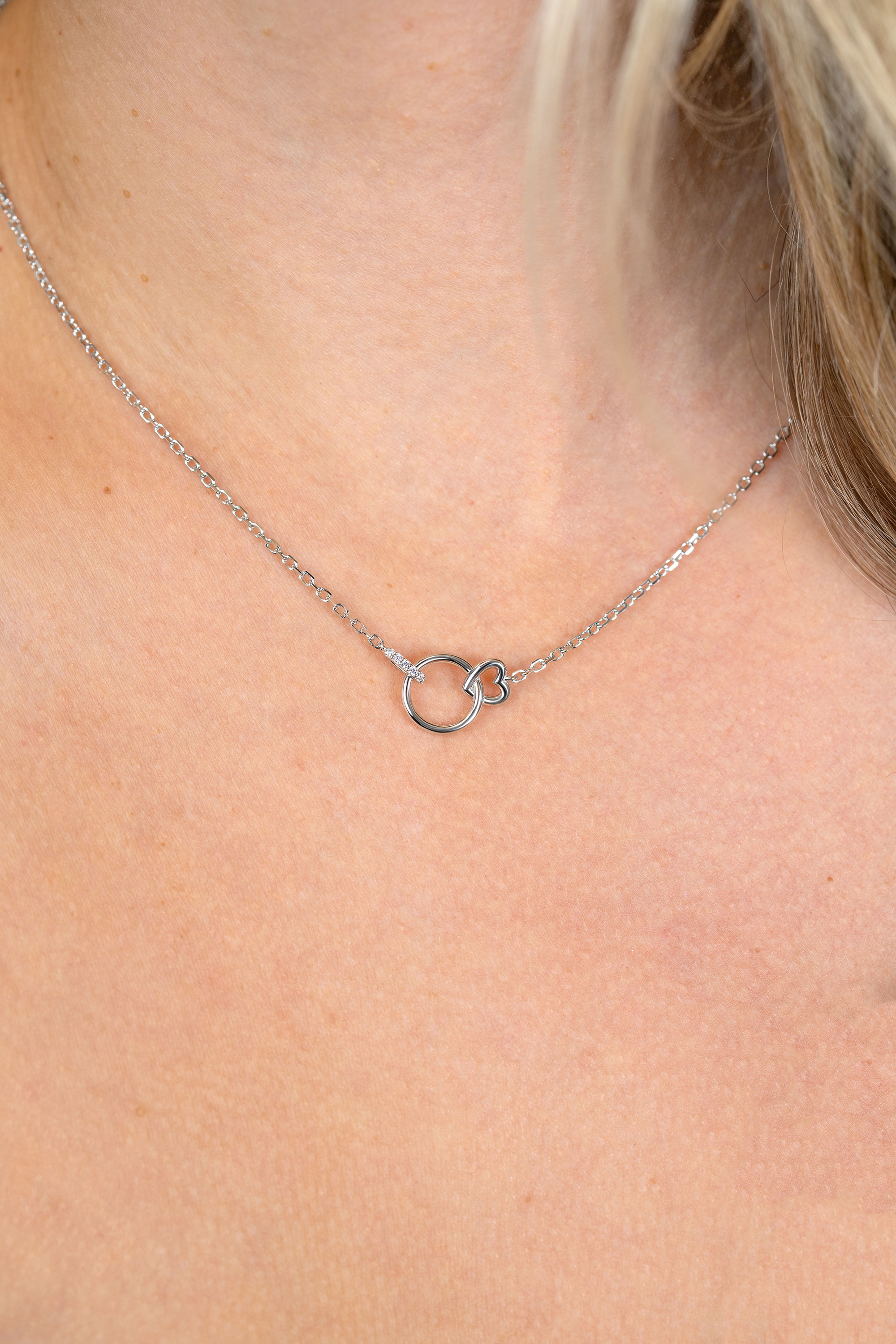 ZINZI zilveren ketting 45cm met verbonden hart en rondje ZIC2811