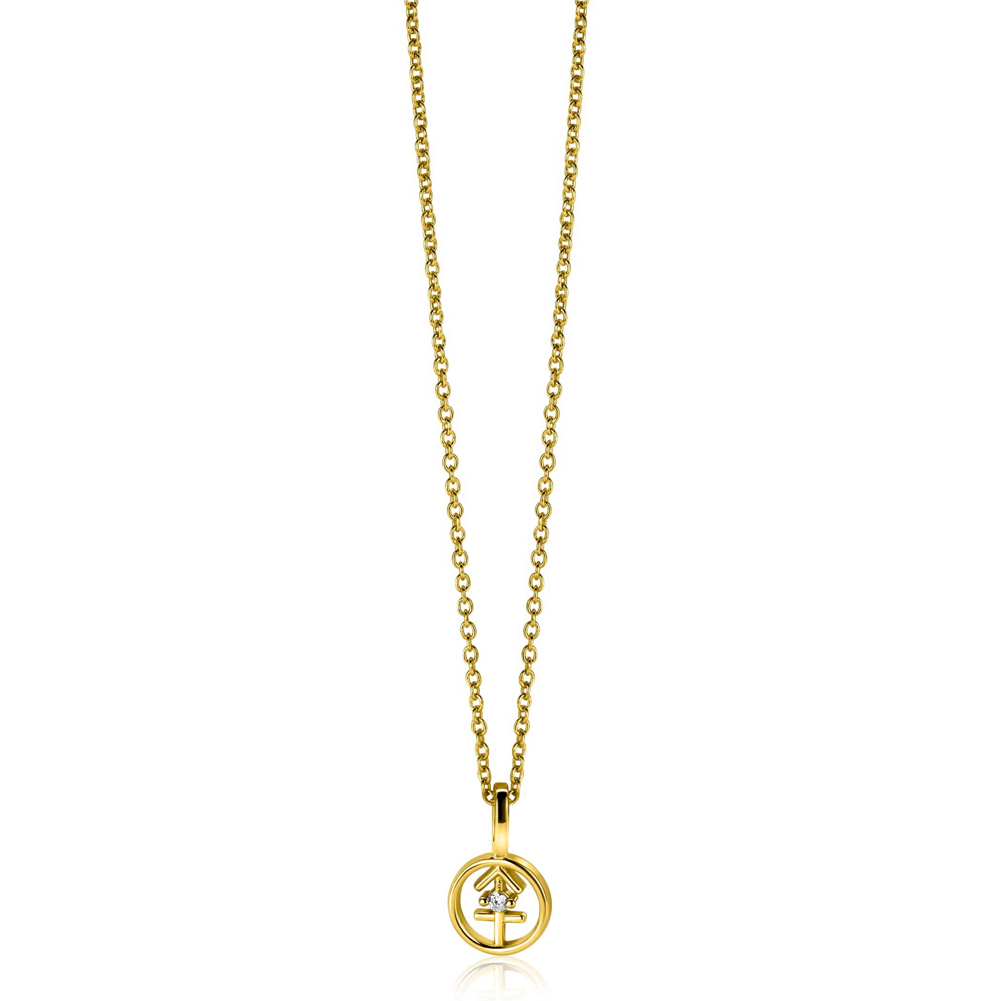 9mm ZINZI gold plated zilveren Boogschutter sterrenbeeldhanger bezet met witte zirconia ZIHY-BOO (zonder collier)