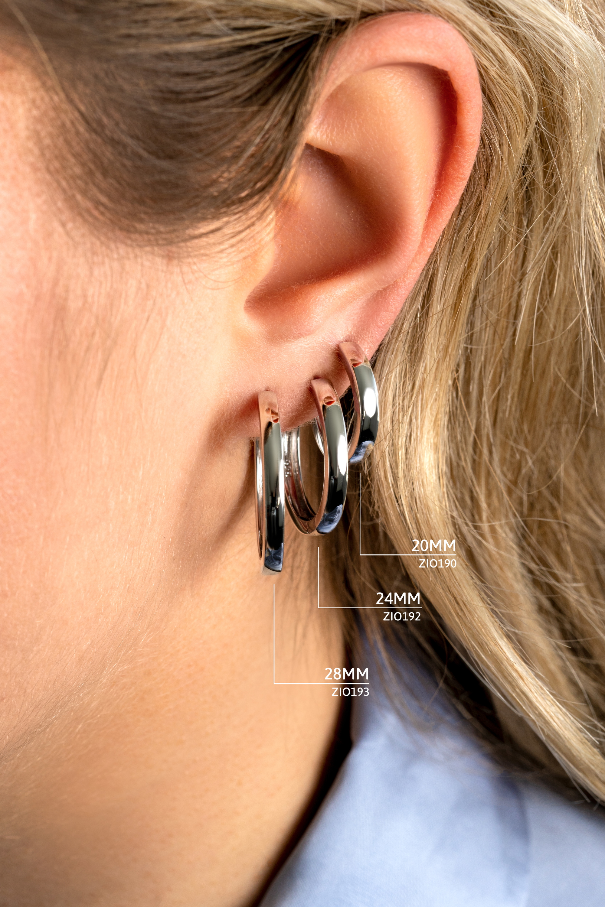 28mm ZINZI Sterling Silver Hoop Earrings width 3mm ZIO193