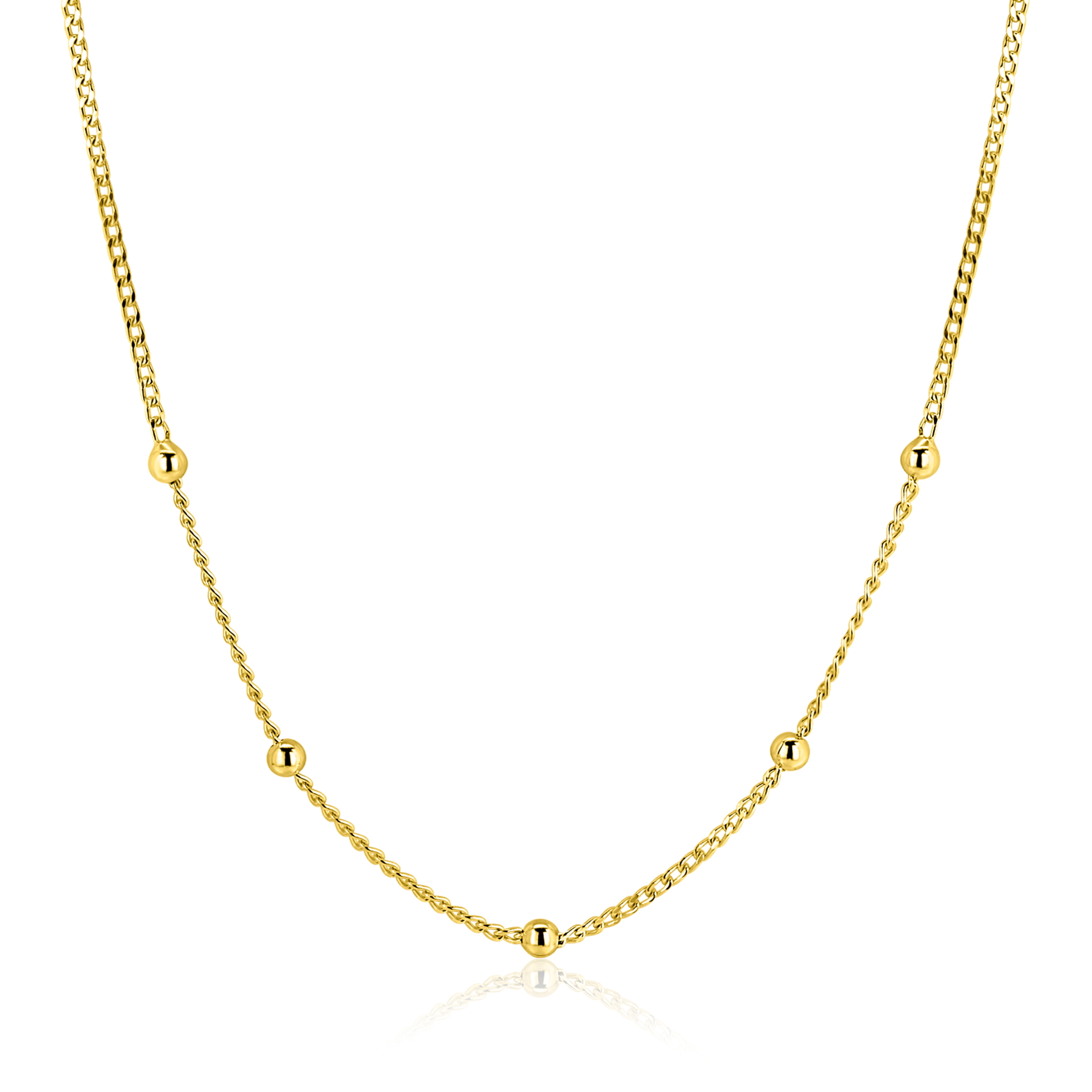 ZINZI gold plated zilveren gourmet ketting met vijf bolletjes 42–45cm ZIC2714G