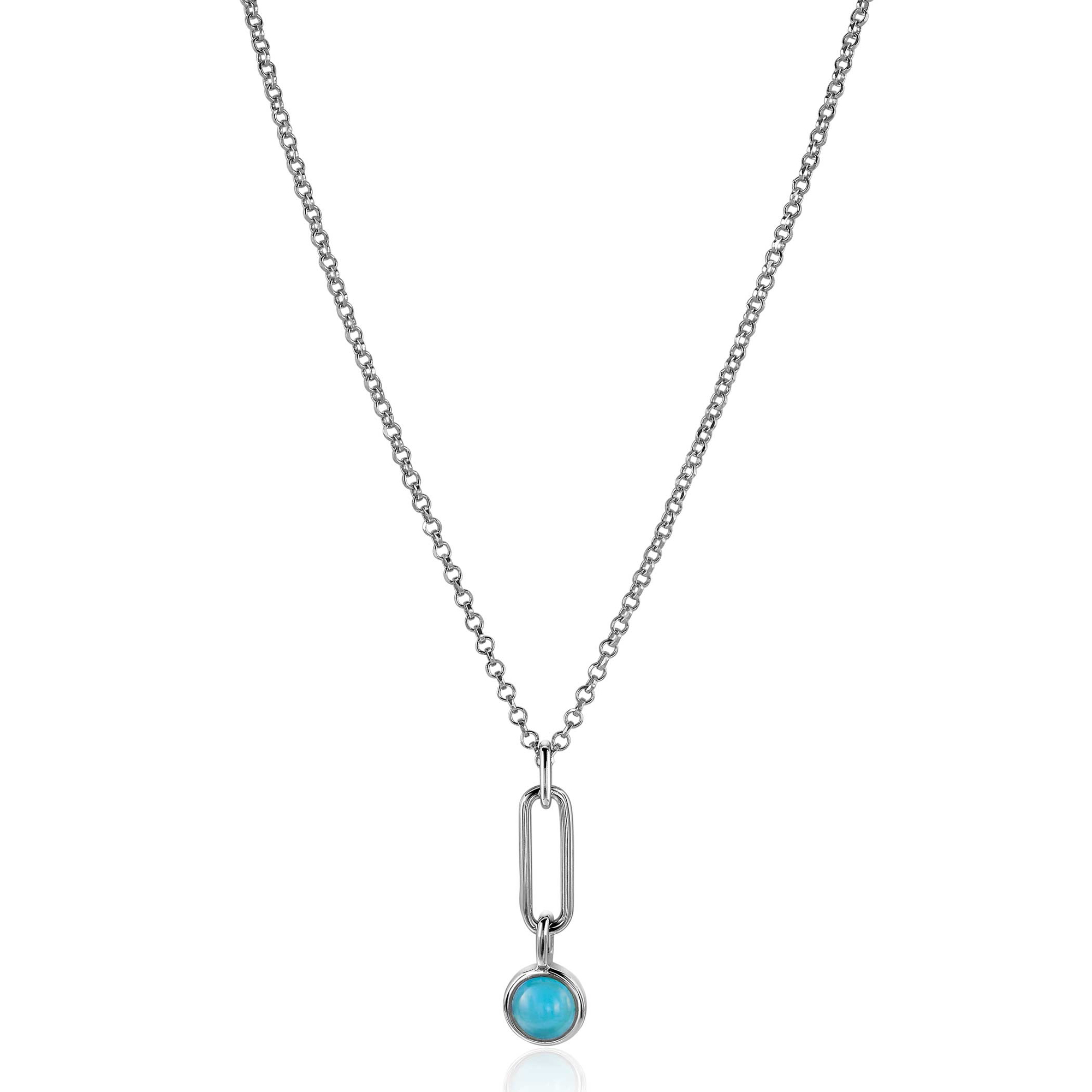 ZINZI zilveren hanger paperclip schakel 26mm rond turquoise blauw ZIH2173 (zonder collier)