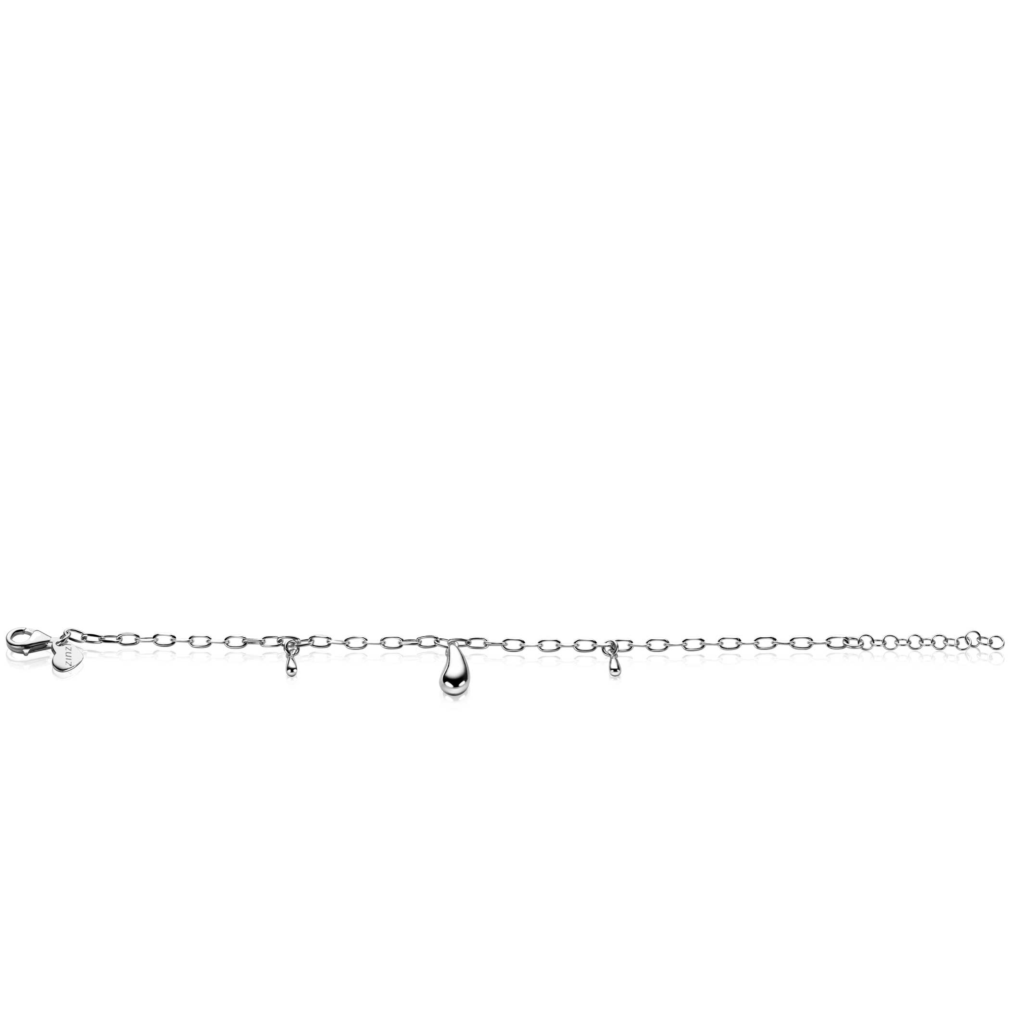 ZINZI zilveren schakel armband met drie druppelvormige hangers 17-19cm ZIA-BF109