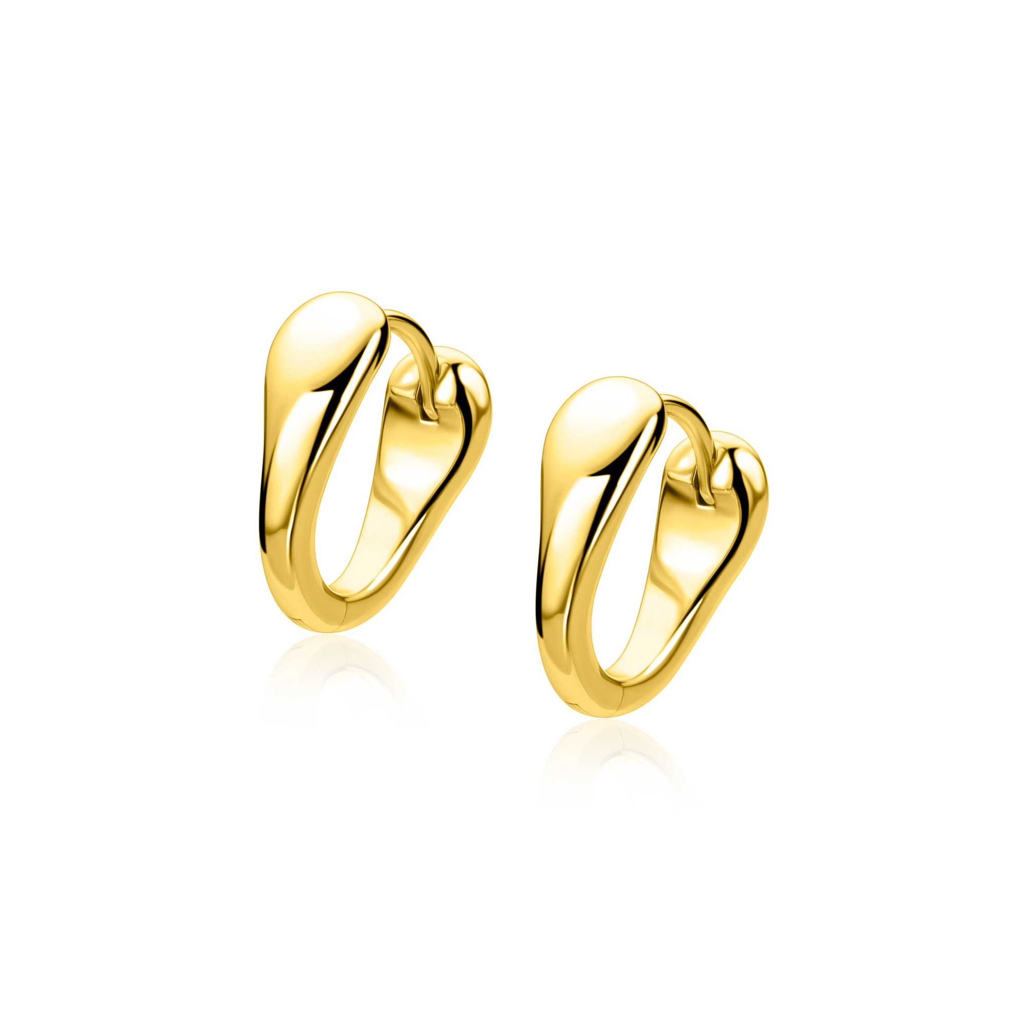 16mm ZINZI gold plated zilveren oorringen met een glad organisch gevormd design, luxe klapsluiting ZIO2840G