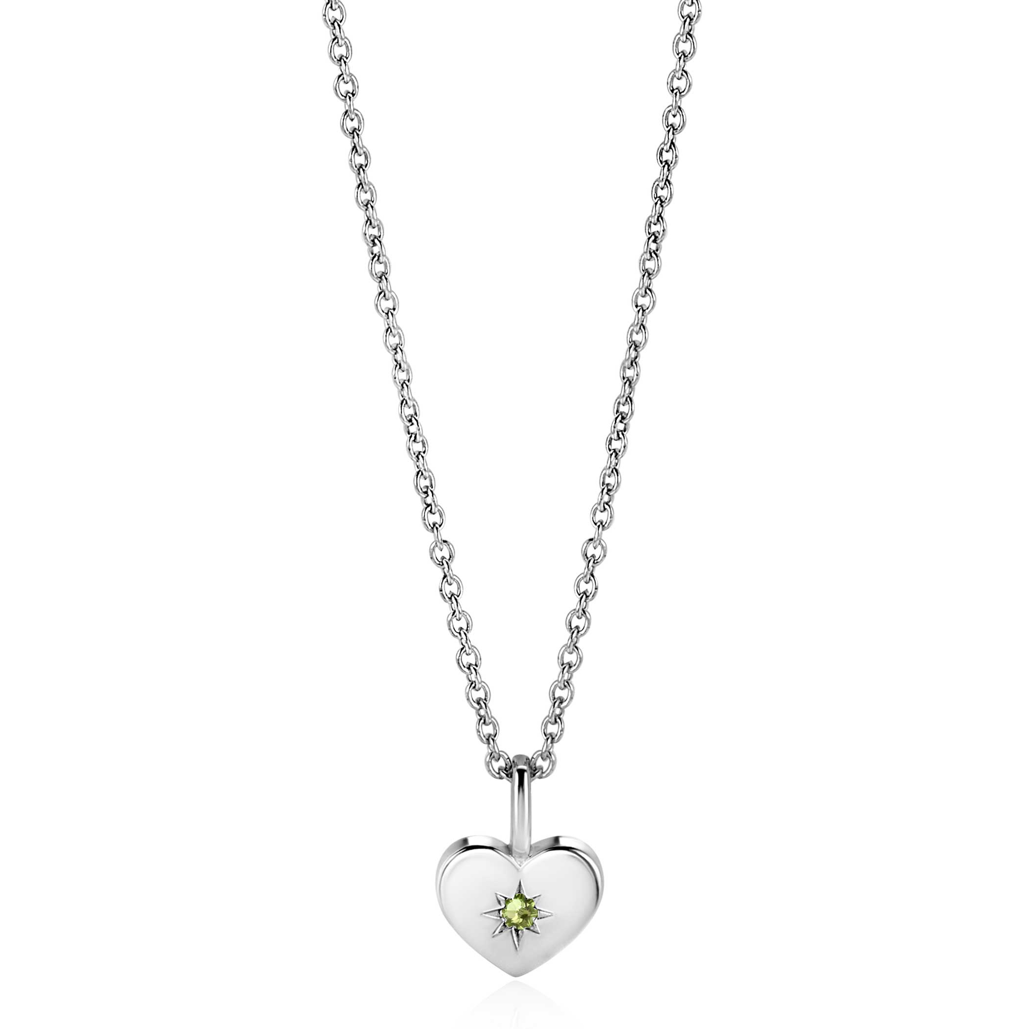 AUGUST Pendant 12mm Sterling Silver Heart Birthstone Green Peridot Zirconia (excl. necklace)