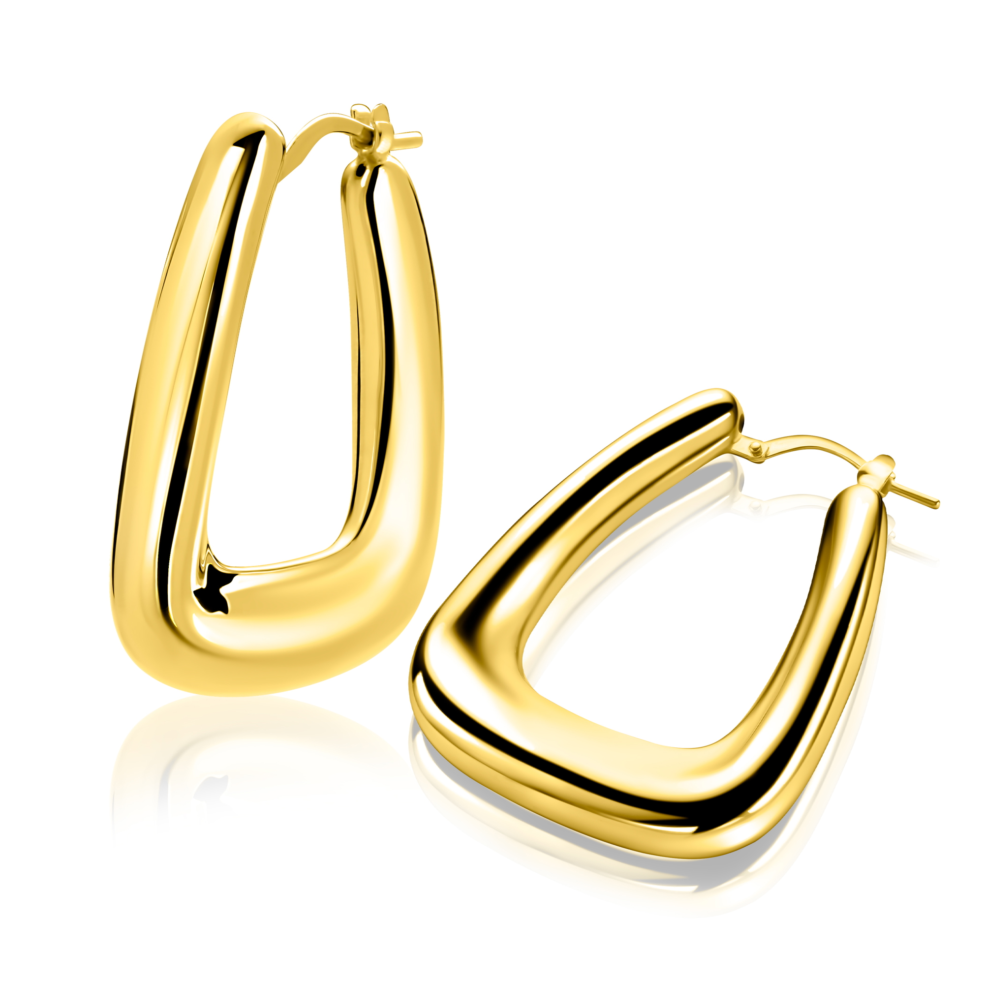 33mm ZINZI gold plated zilveren oorringen met brede buis en rechthoekig model, handige bovensluiting ZIO2748G