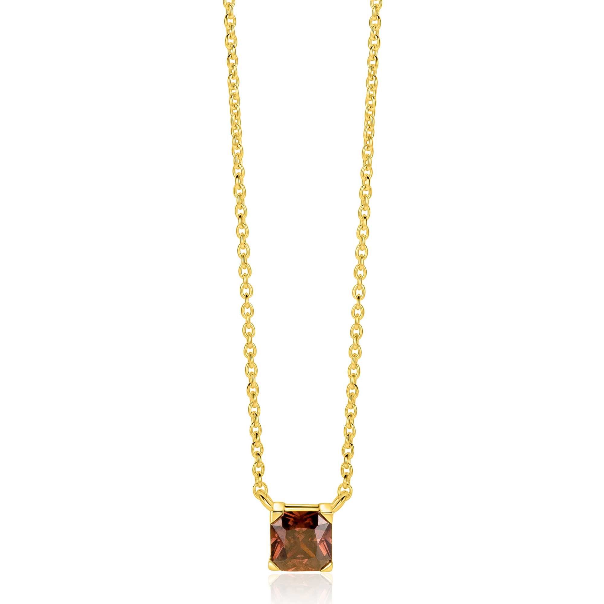 ZINZI gold plated zilveren ketting met vierkante bruine zirkonia 6mm 42-45cm ZIC-BF141
