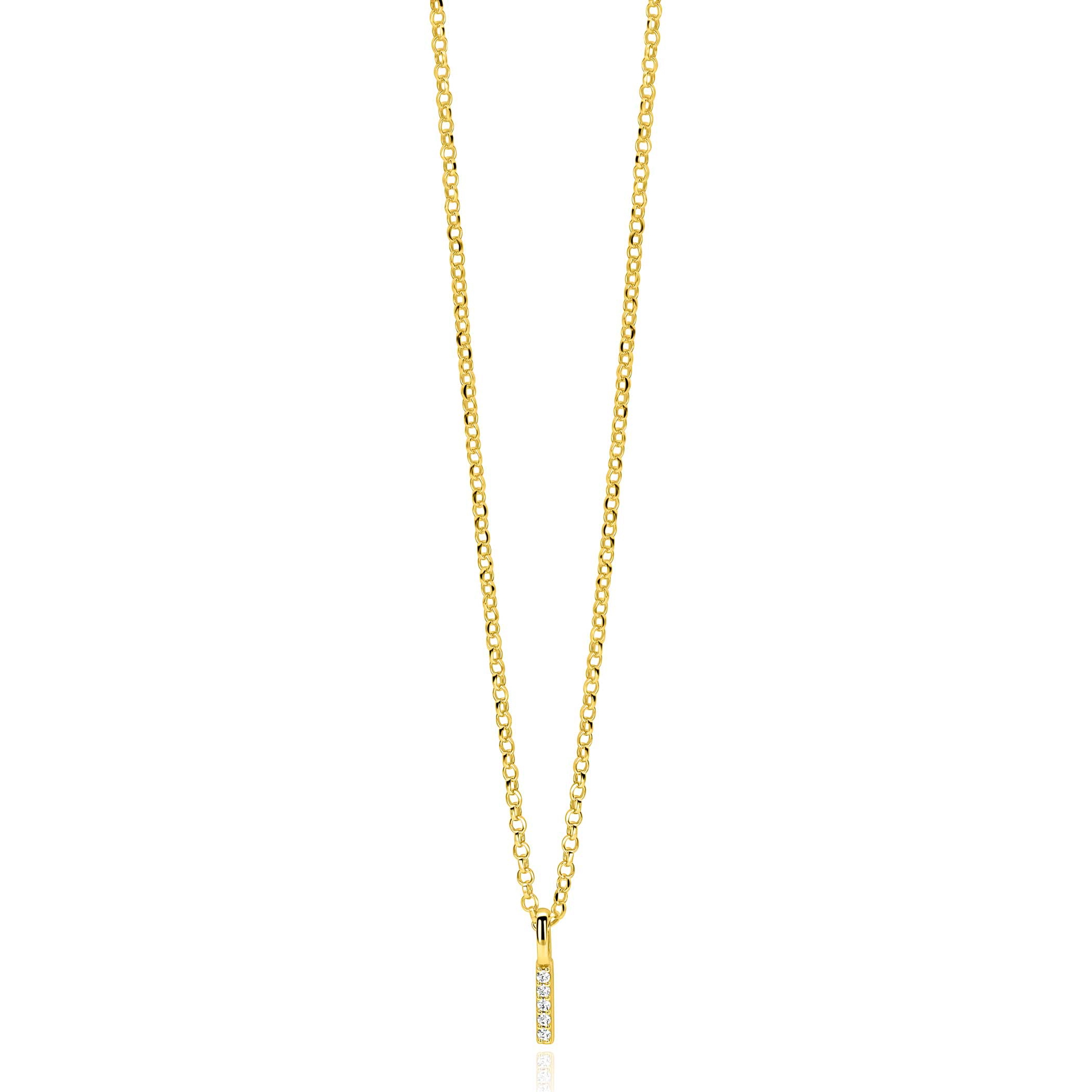 ZINZI gold plated zilveren letter hanger I bezet met witte zirkonia's ZIH2828-I (zonder ketting)