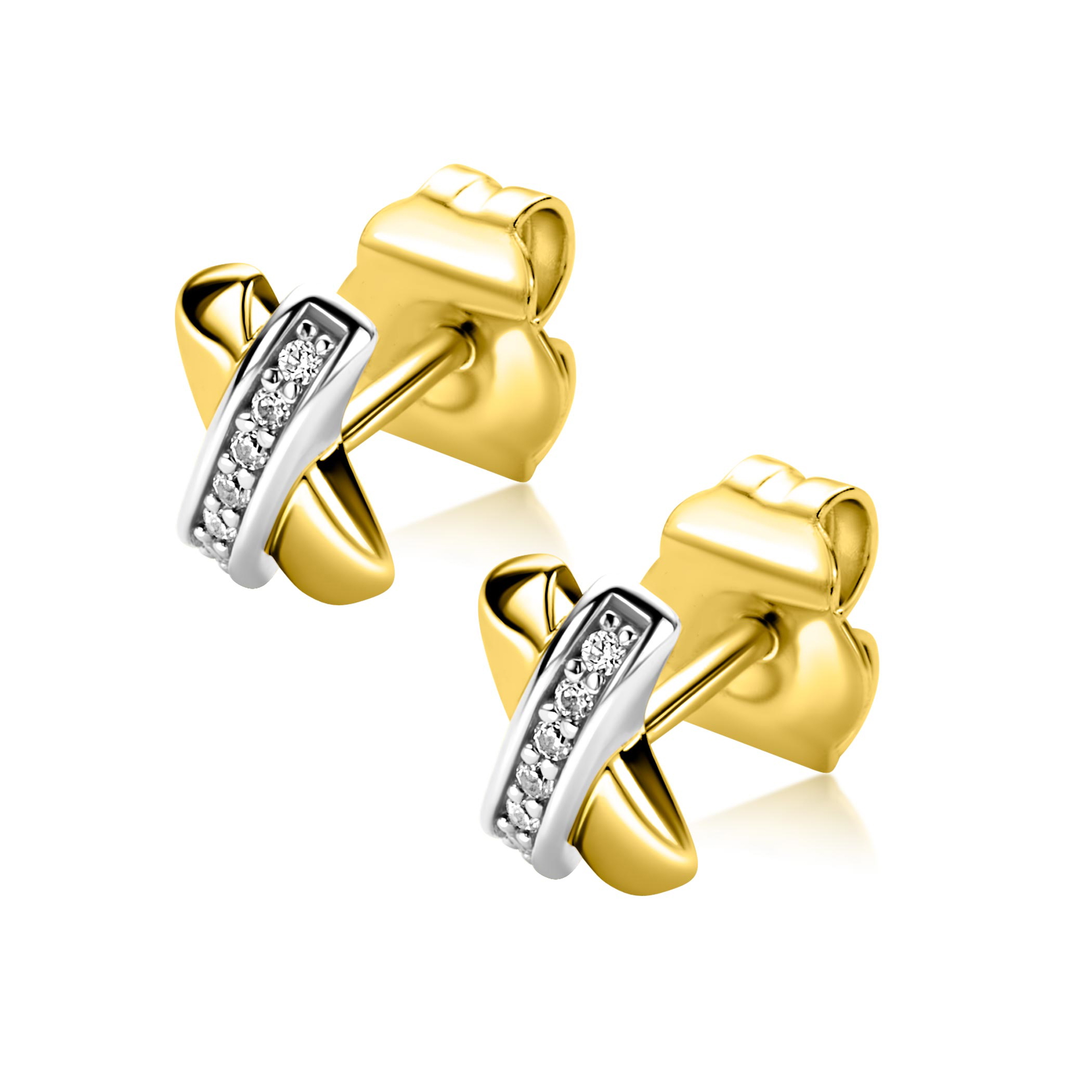 ZINZI Gold plated Sterling Silver Stud Earrings Crossover White ZIO1816Y