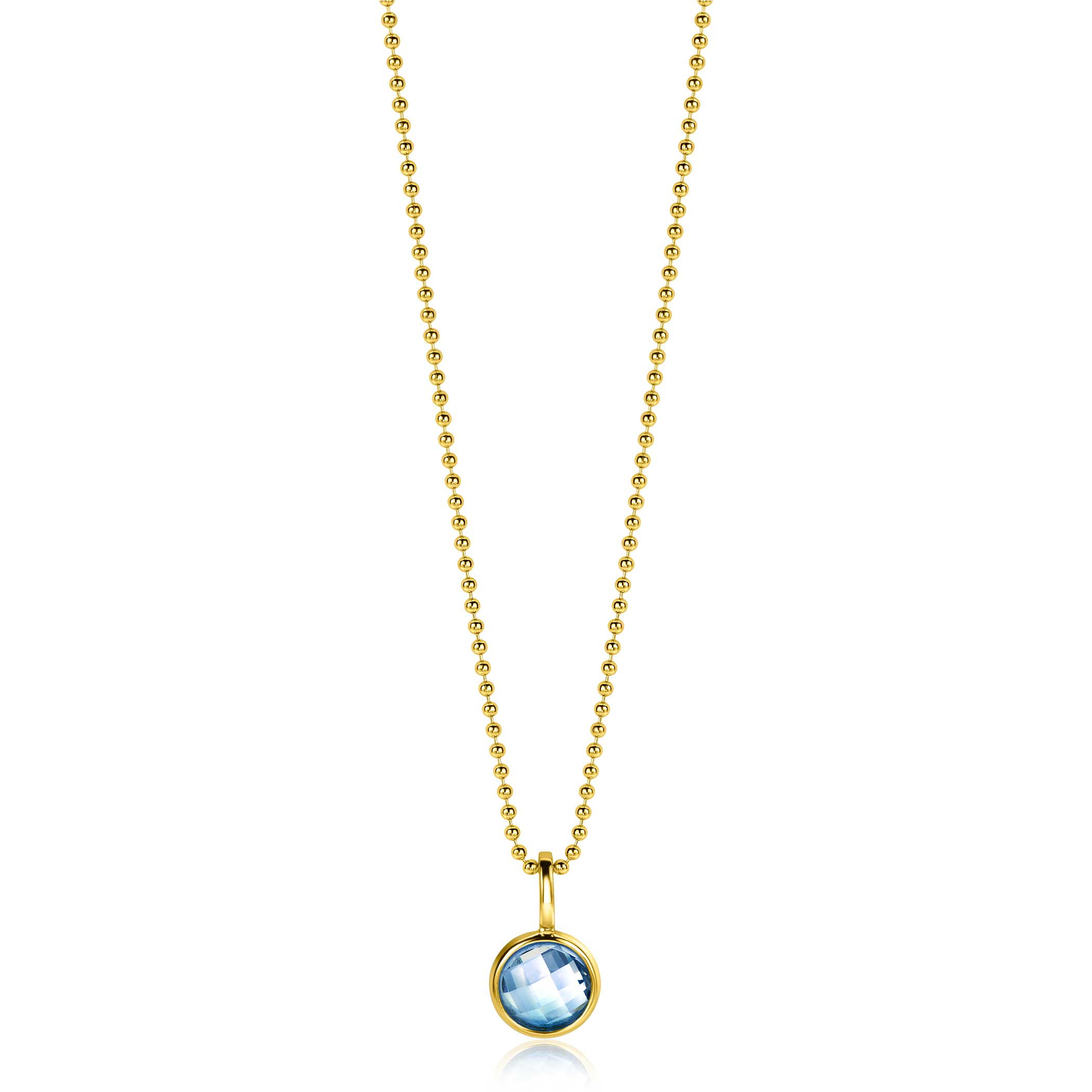 DECEMBER Pendant 8mm Gold Plated Birthstone Blue Topaz Zirconia (excl. necklace)
